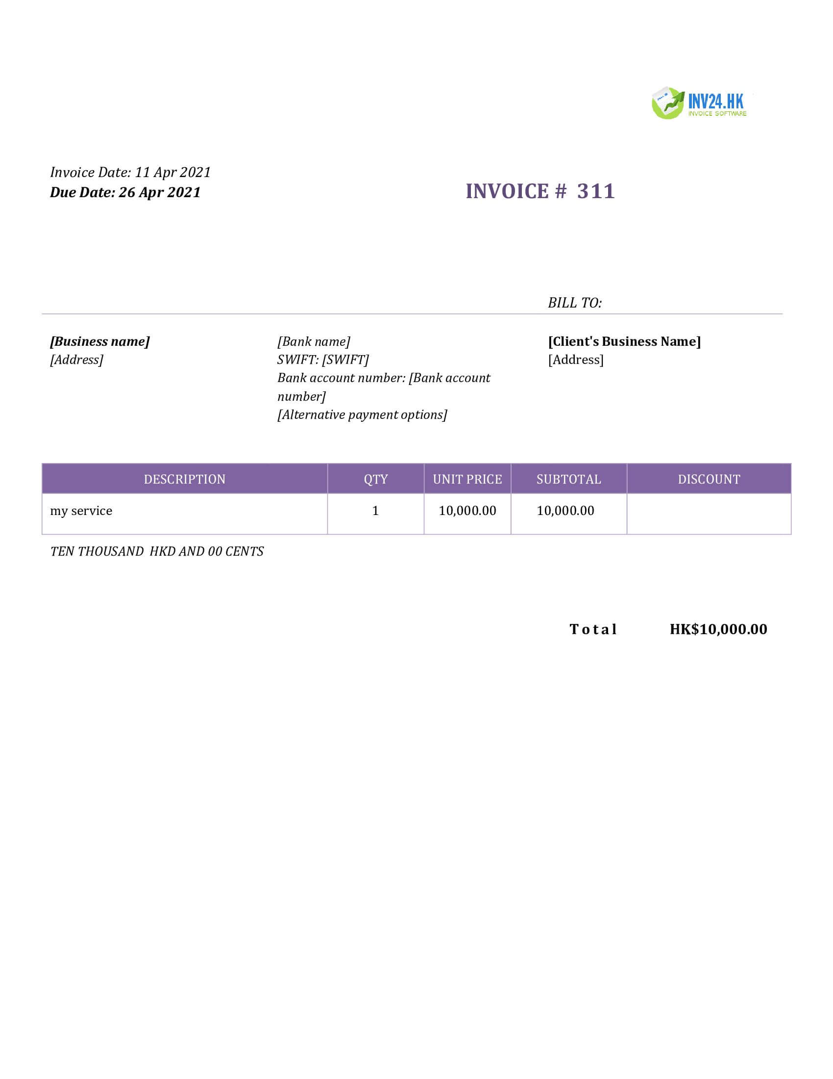 service invoice template hk