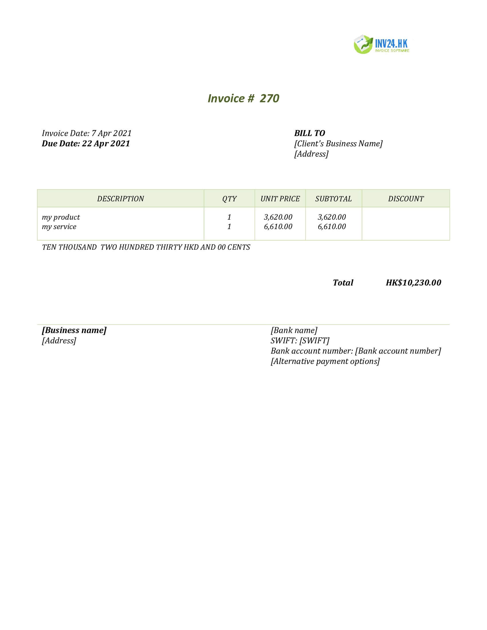 simple invoice template hk