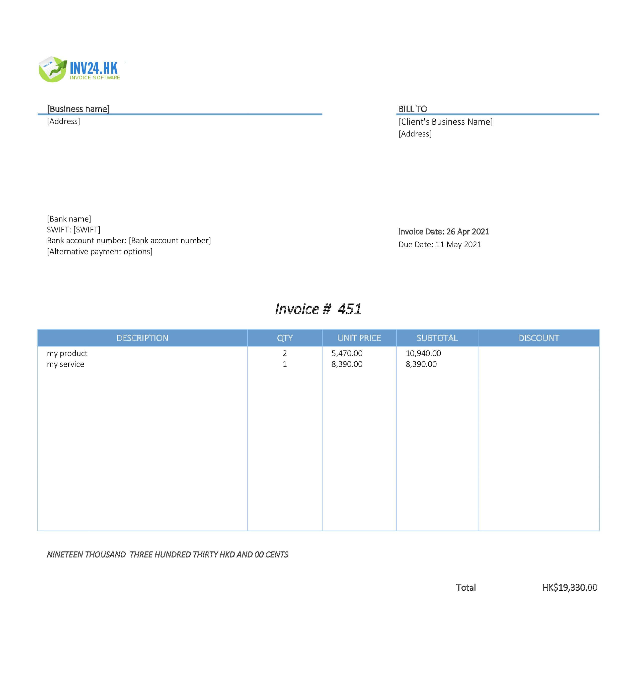 small business invoice template hk