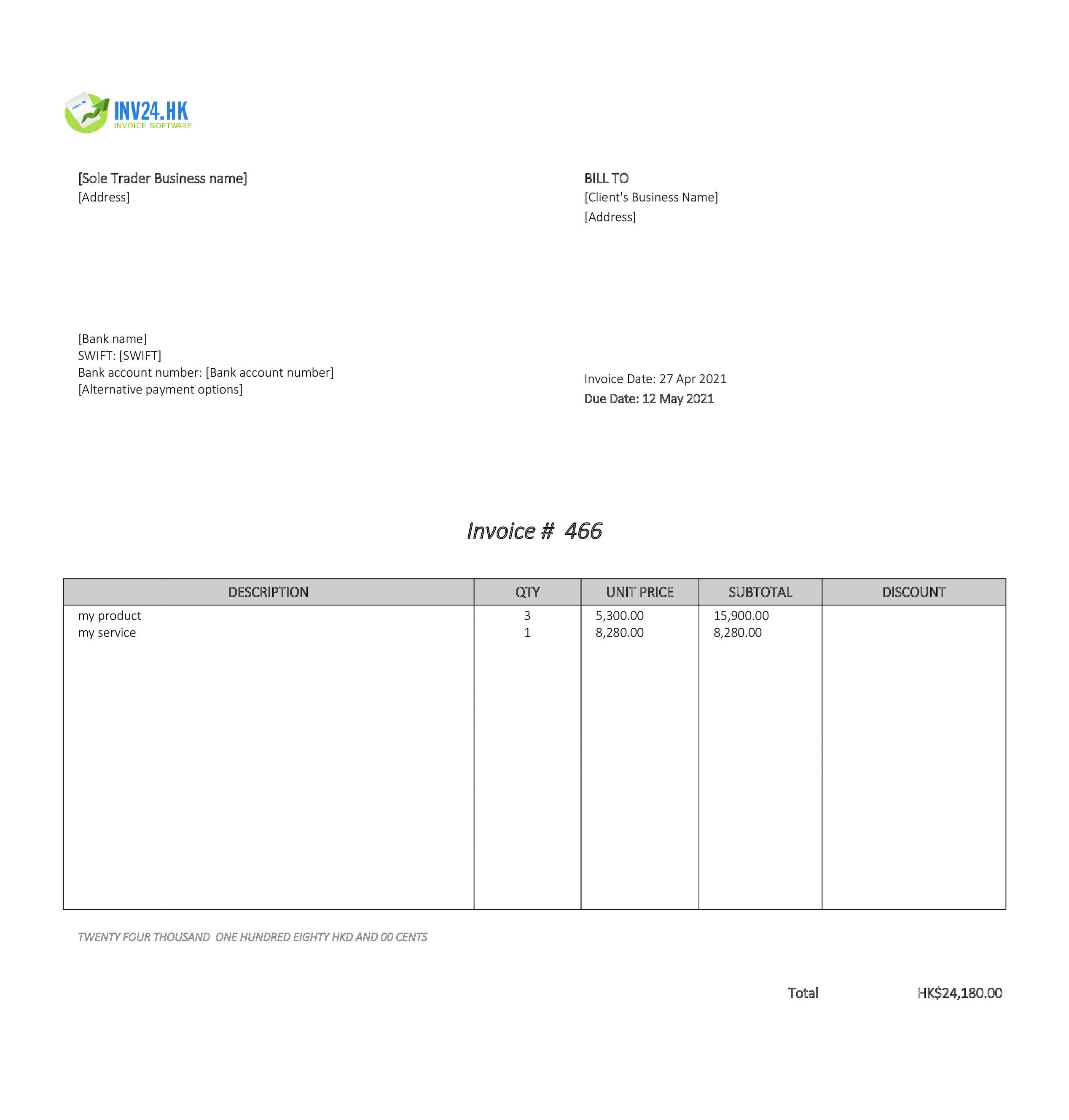 sole trader invoice template hk