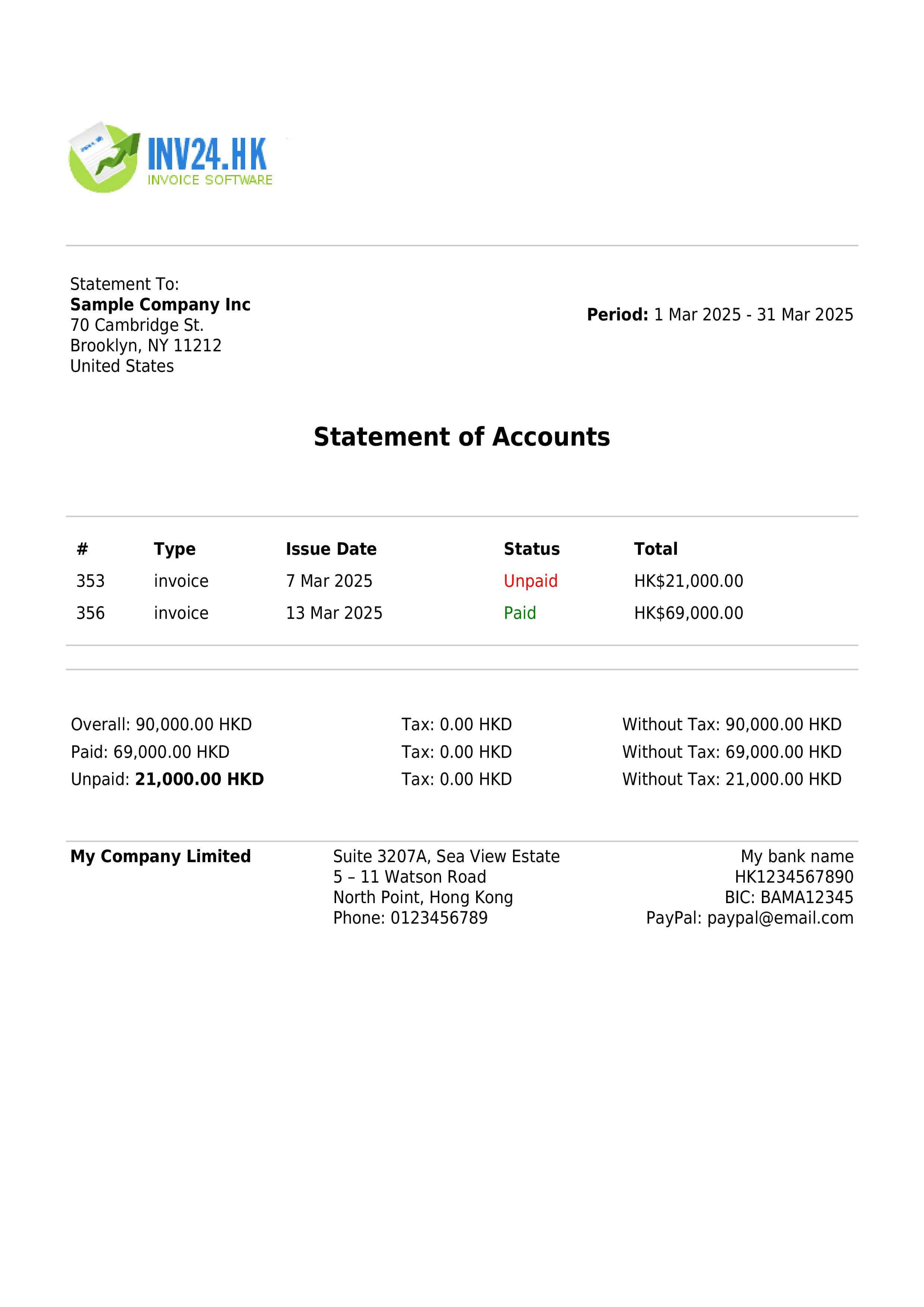Statement of Accounts for Hong Kong Example