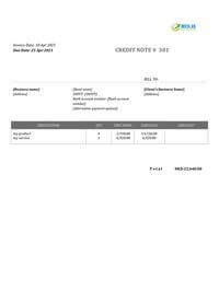 catering credit note template hk