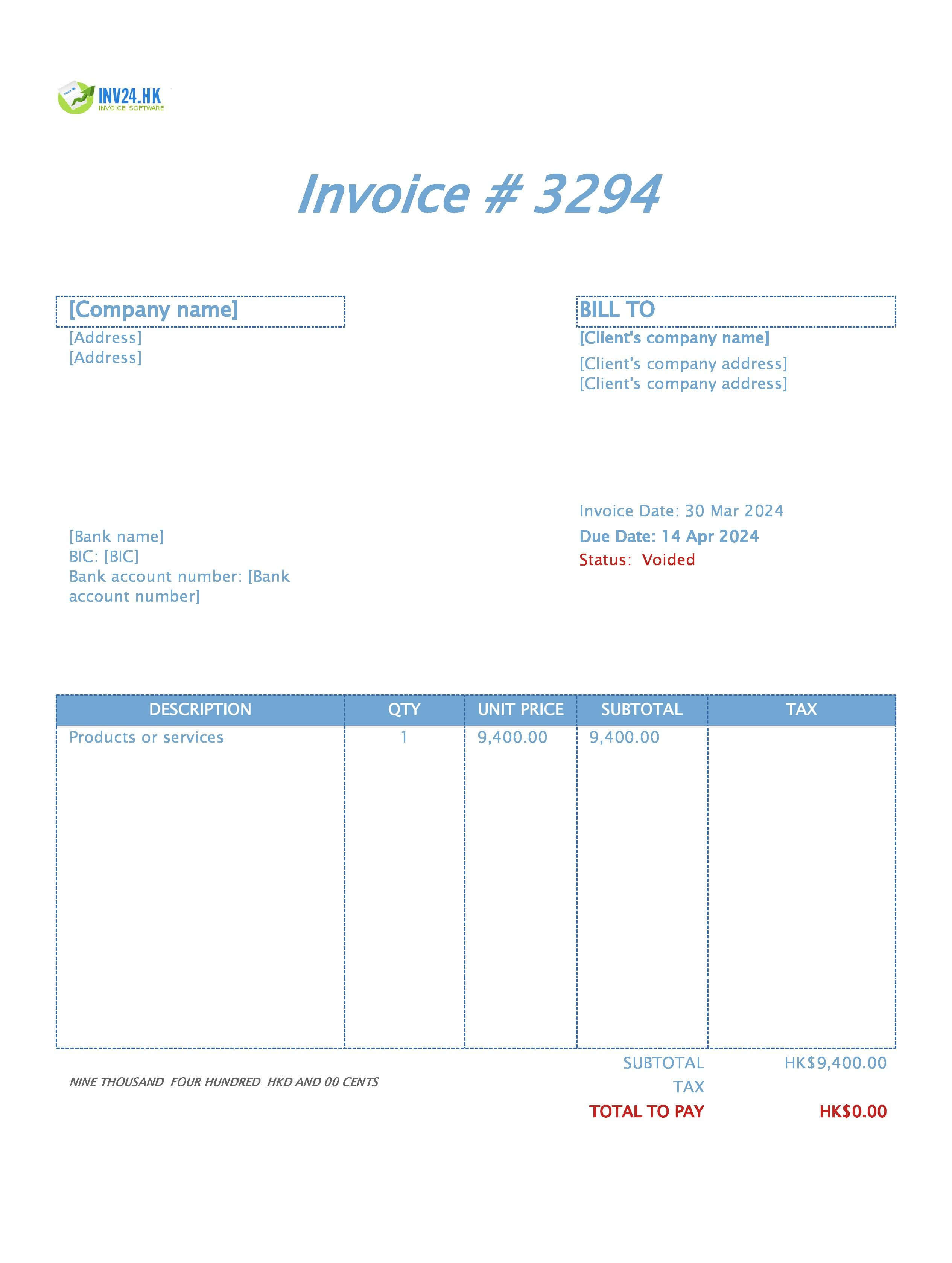 void invoice example