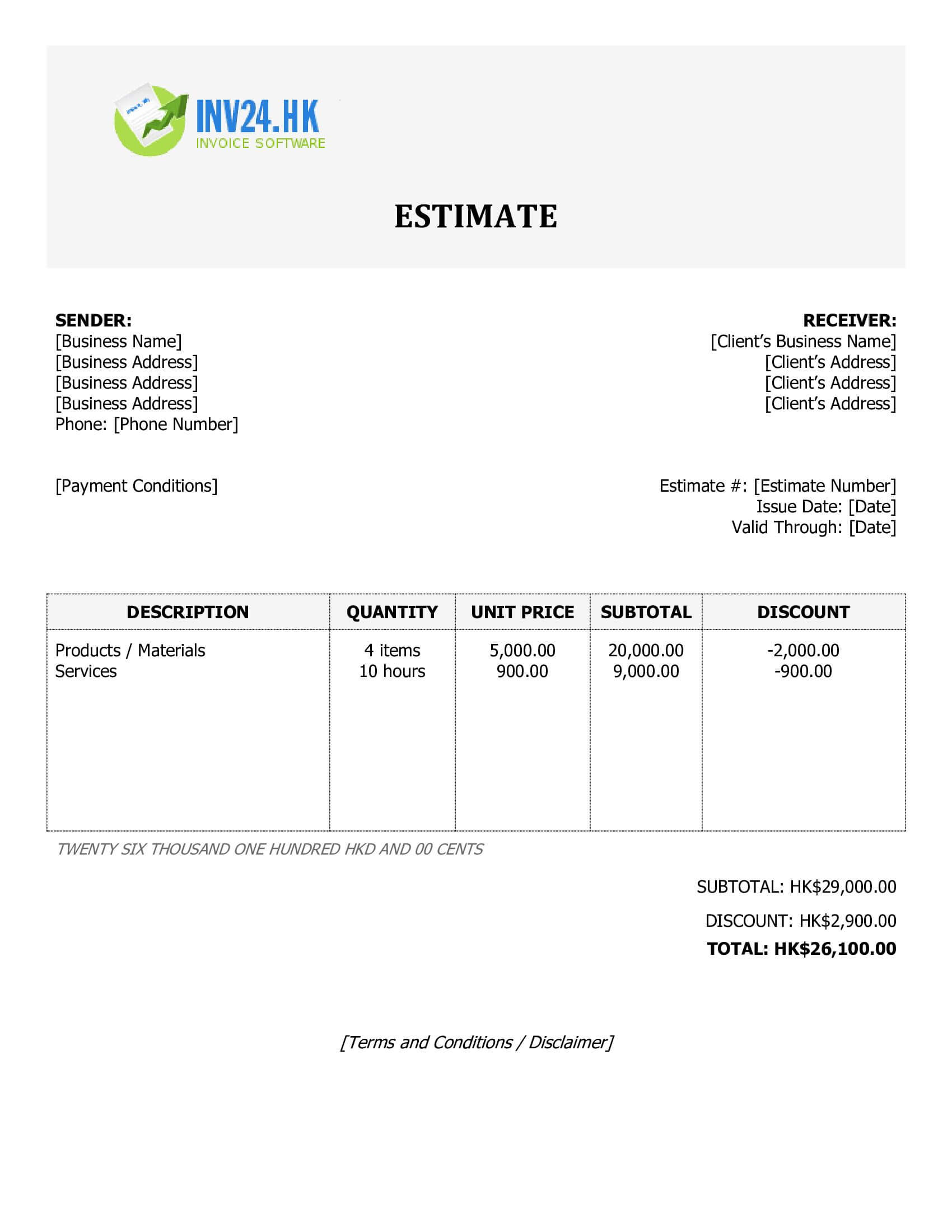 Work Estimate Template for Hong Kong (Word / Google Docs)