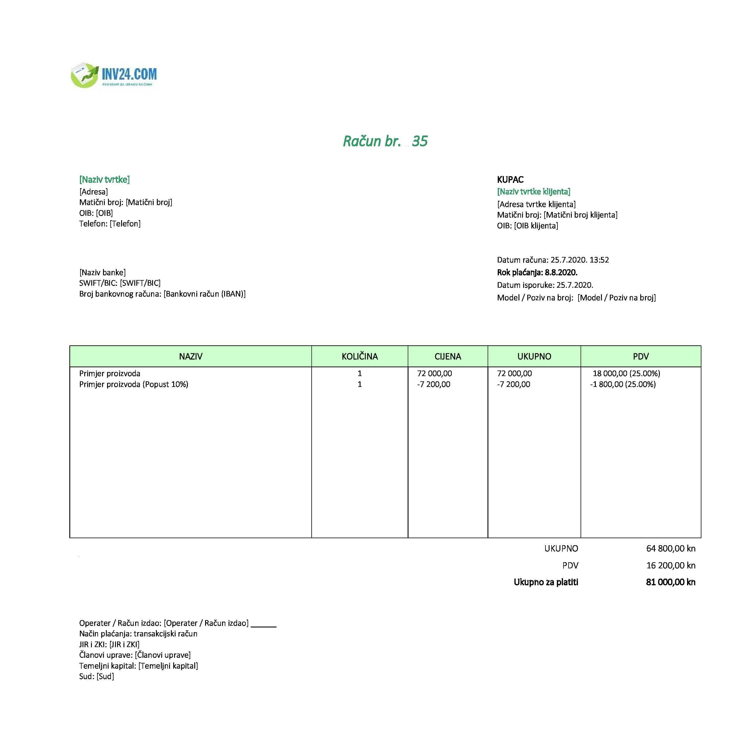 faktura (račun) sa pdv-om