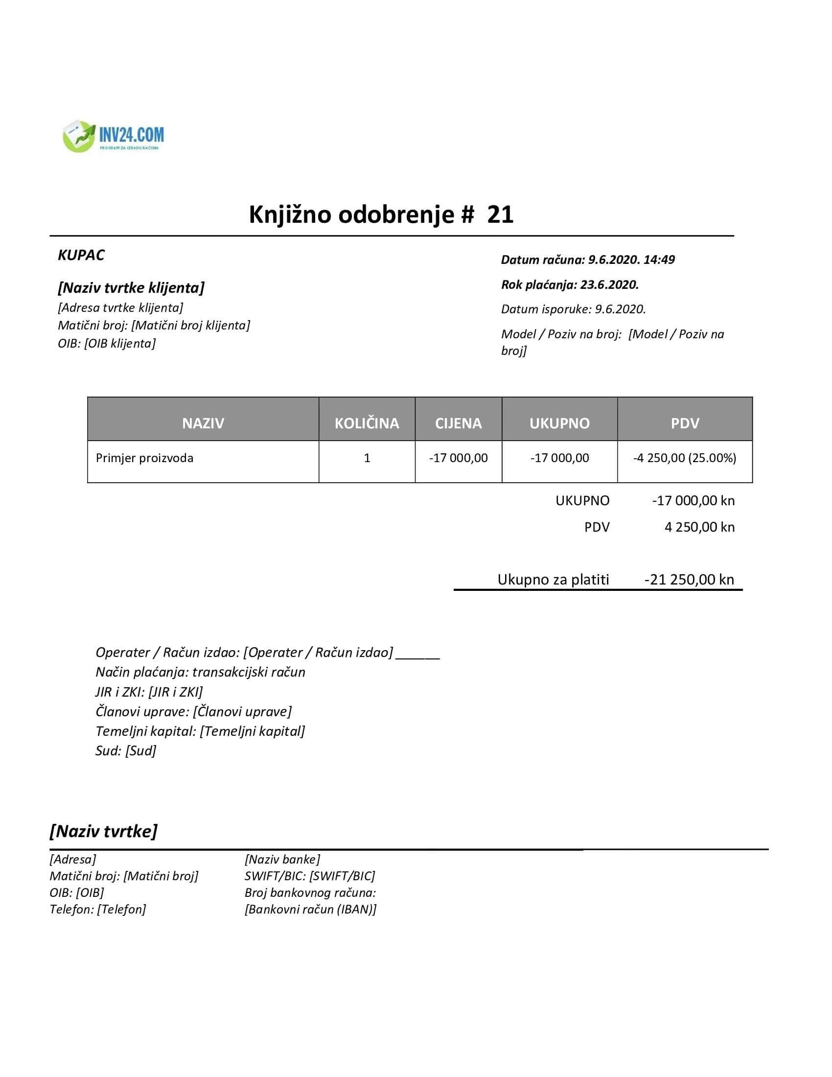 obavijest o knjiženju primjer obavijest o knjiženju primjer