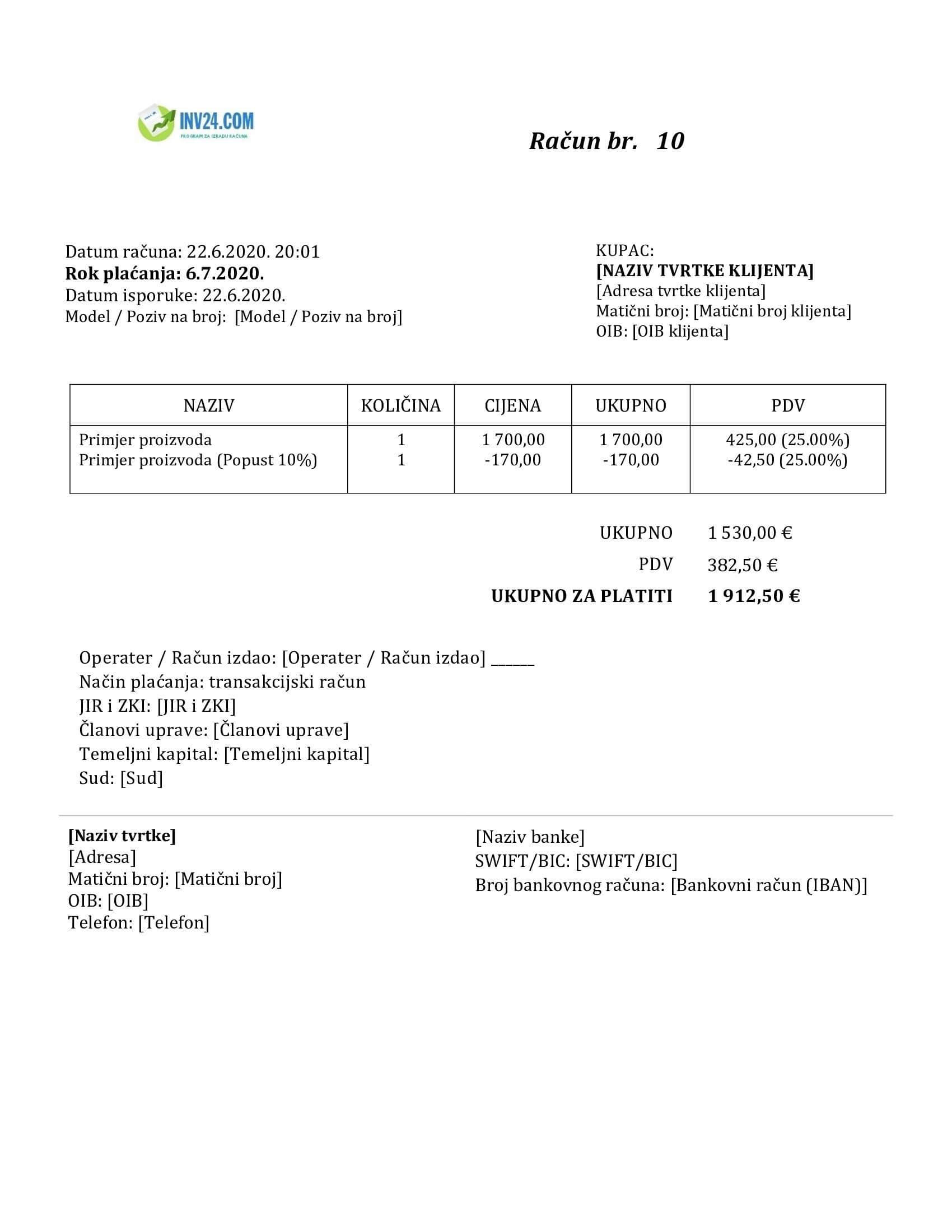 izdavanje računa u eurima primjer izdavanje računa u eurima primjer
