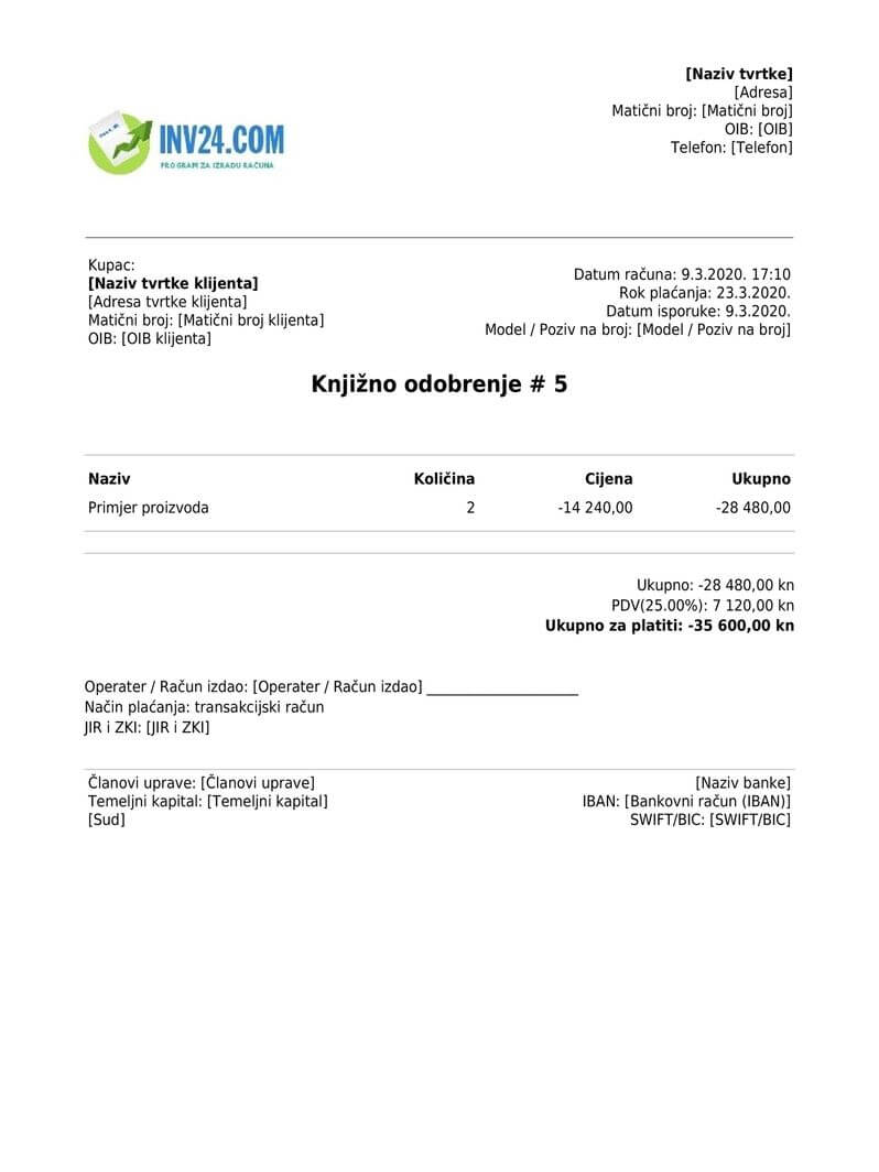 Knjižno odobrenje - Definicija, primjerak i izrada