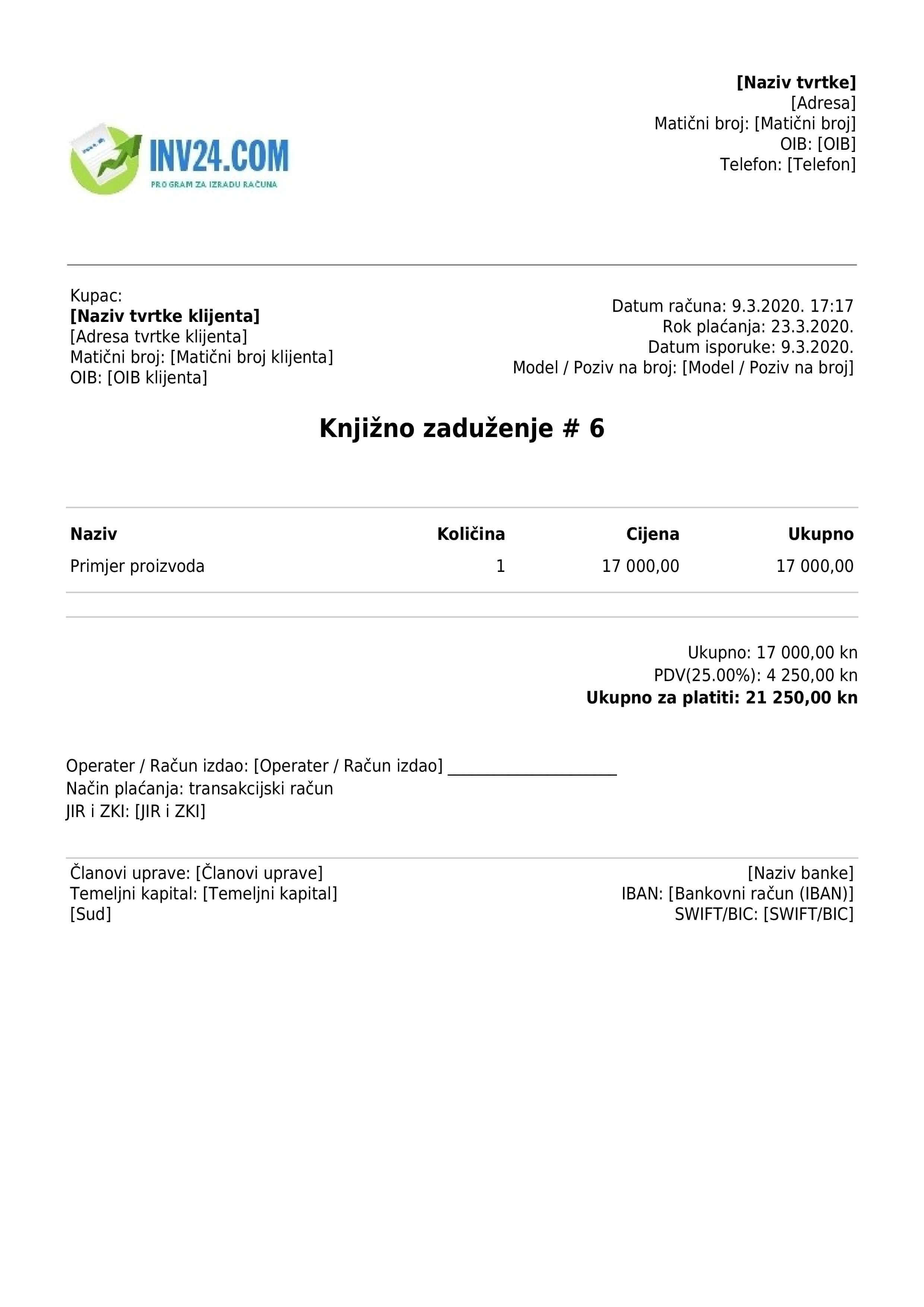 knjižno zaduženje primjer knjižno zaduženje primjer