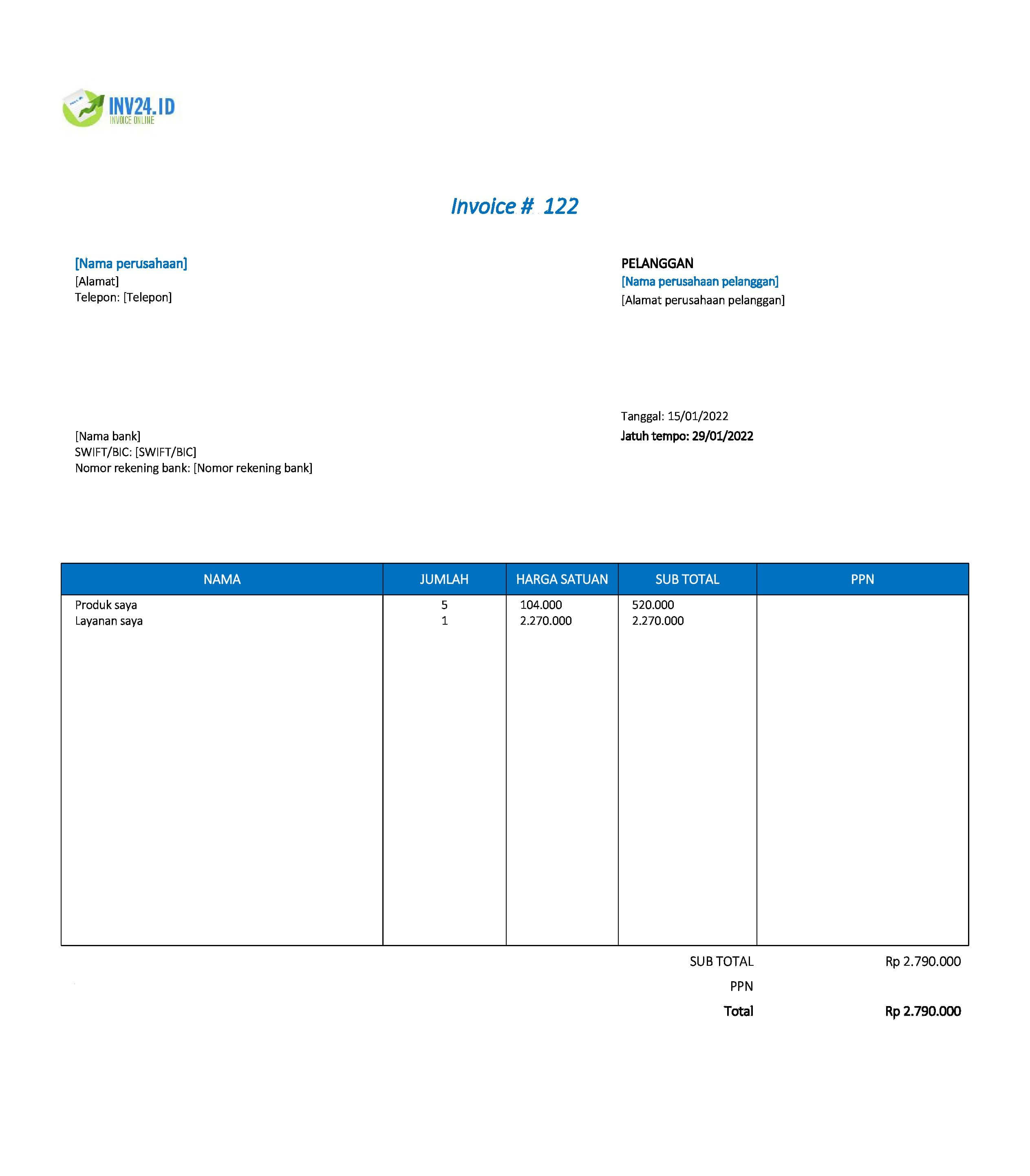 contoh form invoice