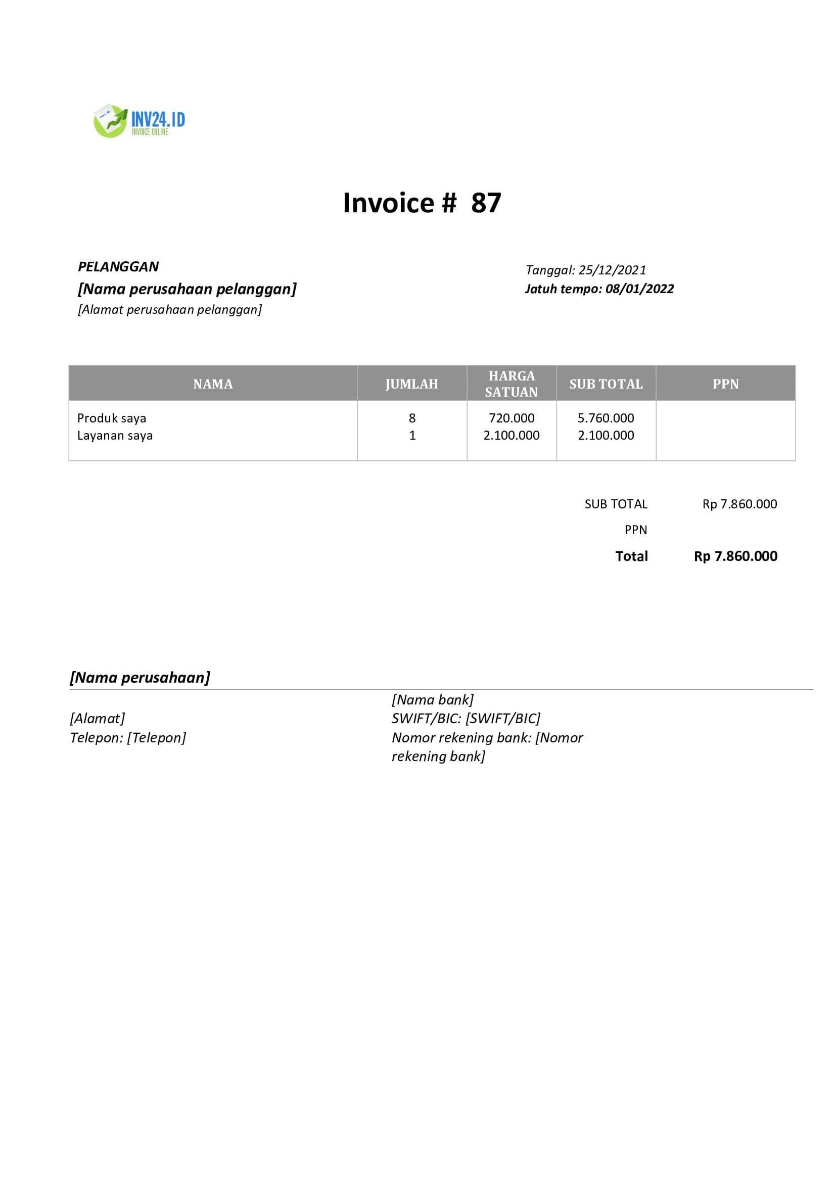 contoh format invoice