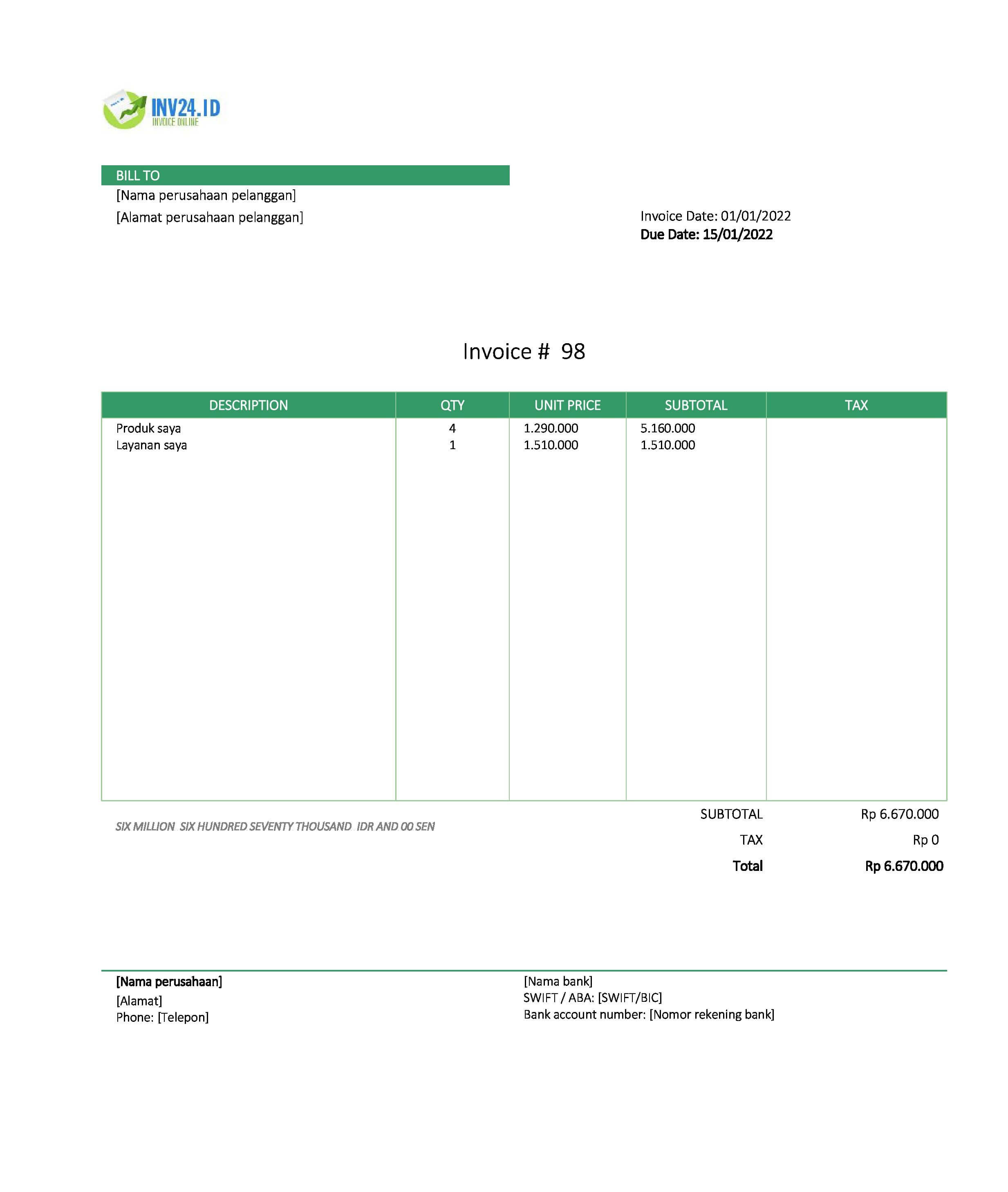 contoh invoice bahasa inggris