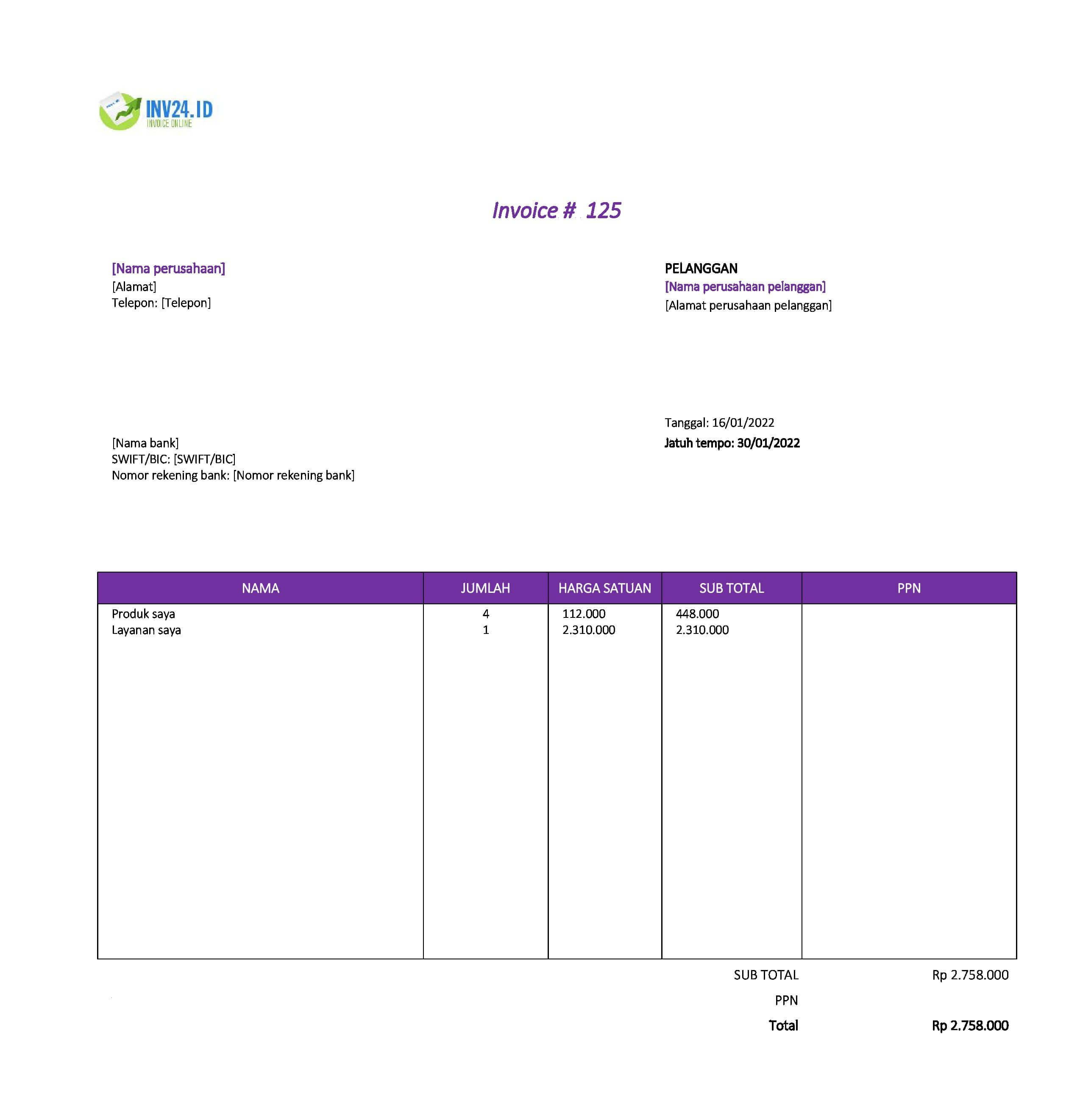 contoh invoice indonesia