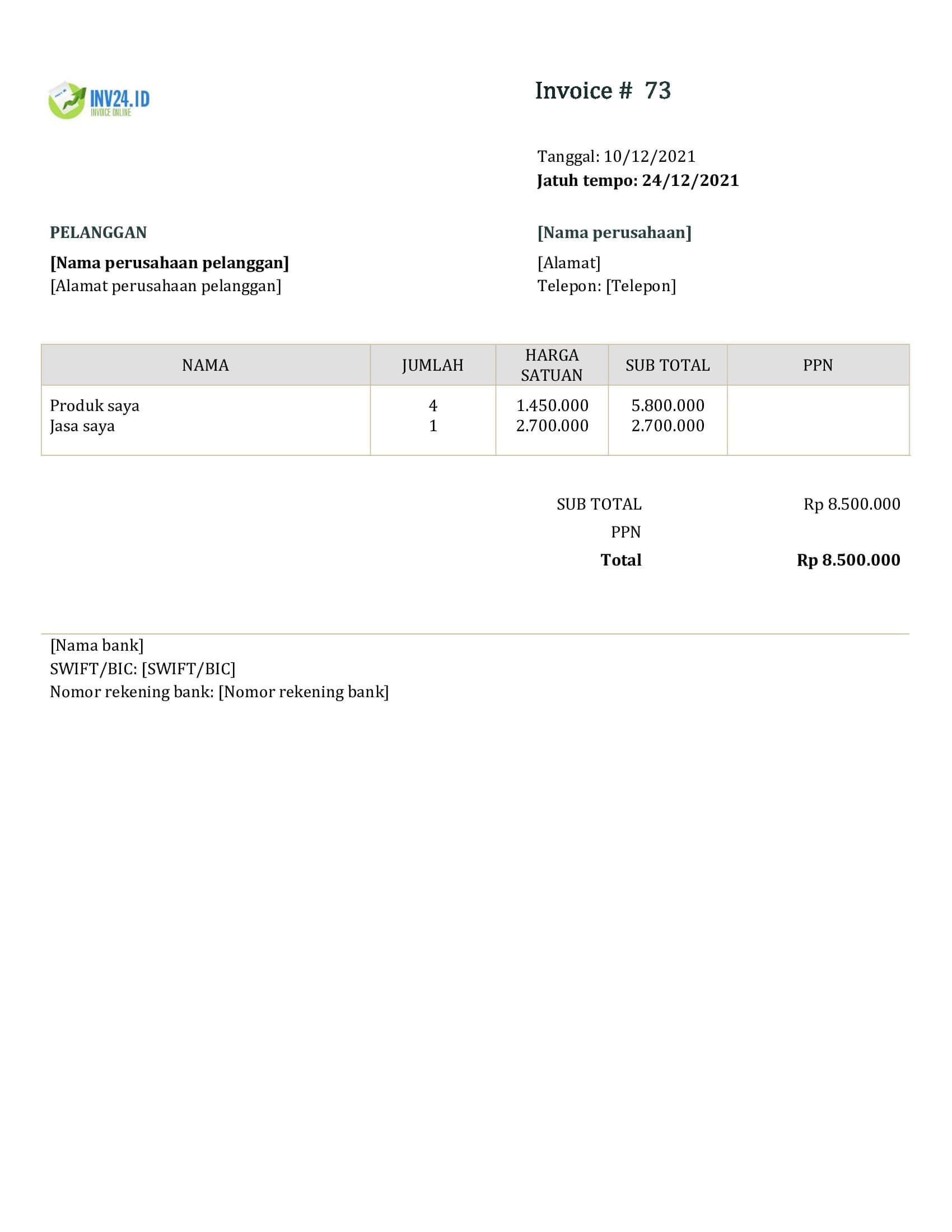 contoh invoice jasa