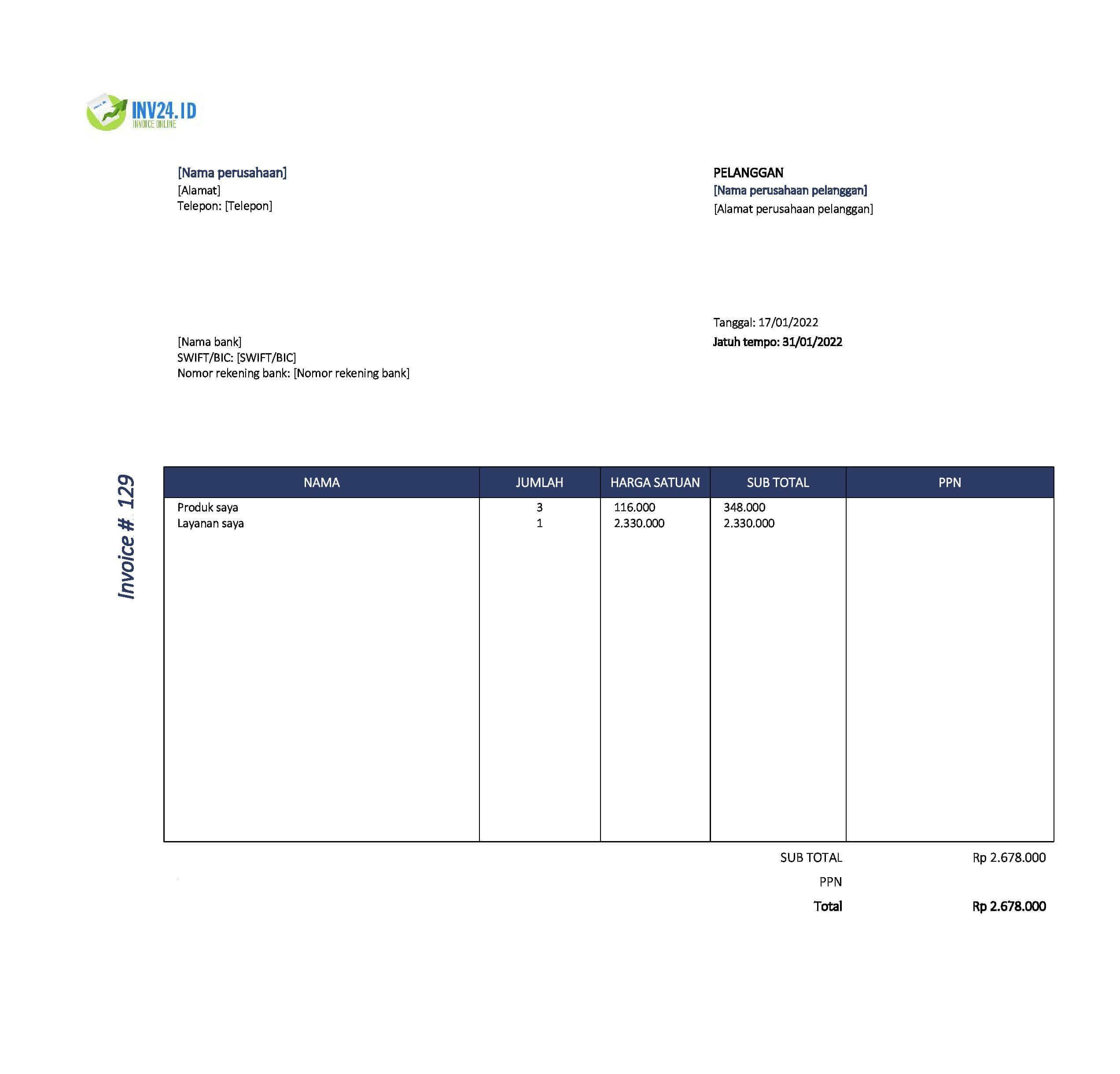 contoh invoice kontraktor