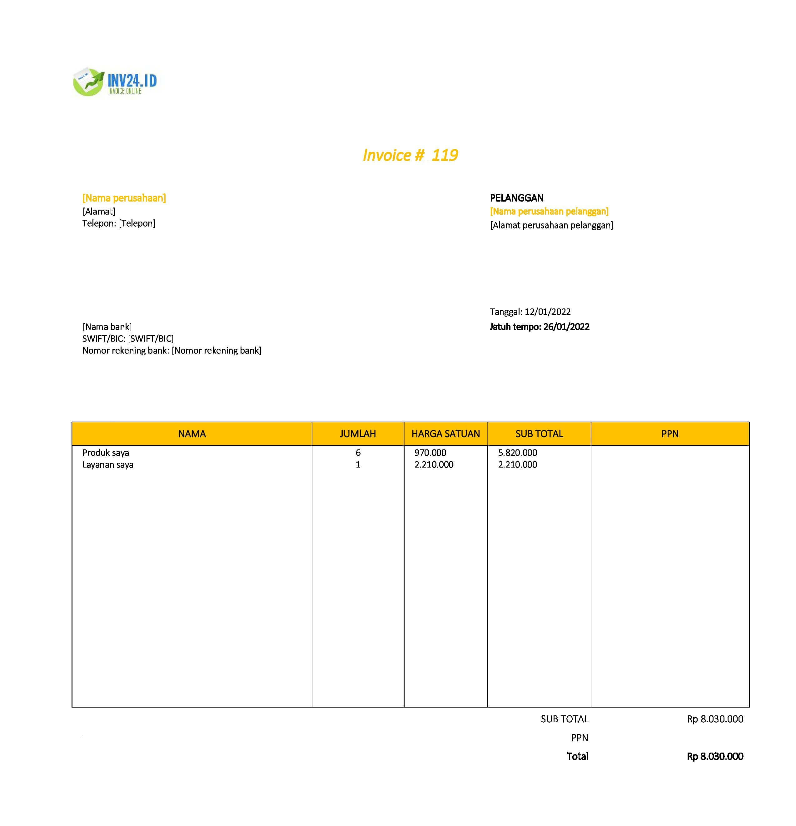 contoh invoice lunas