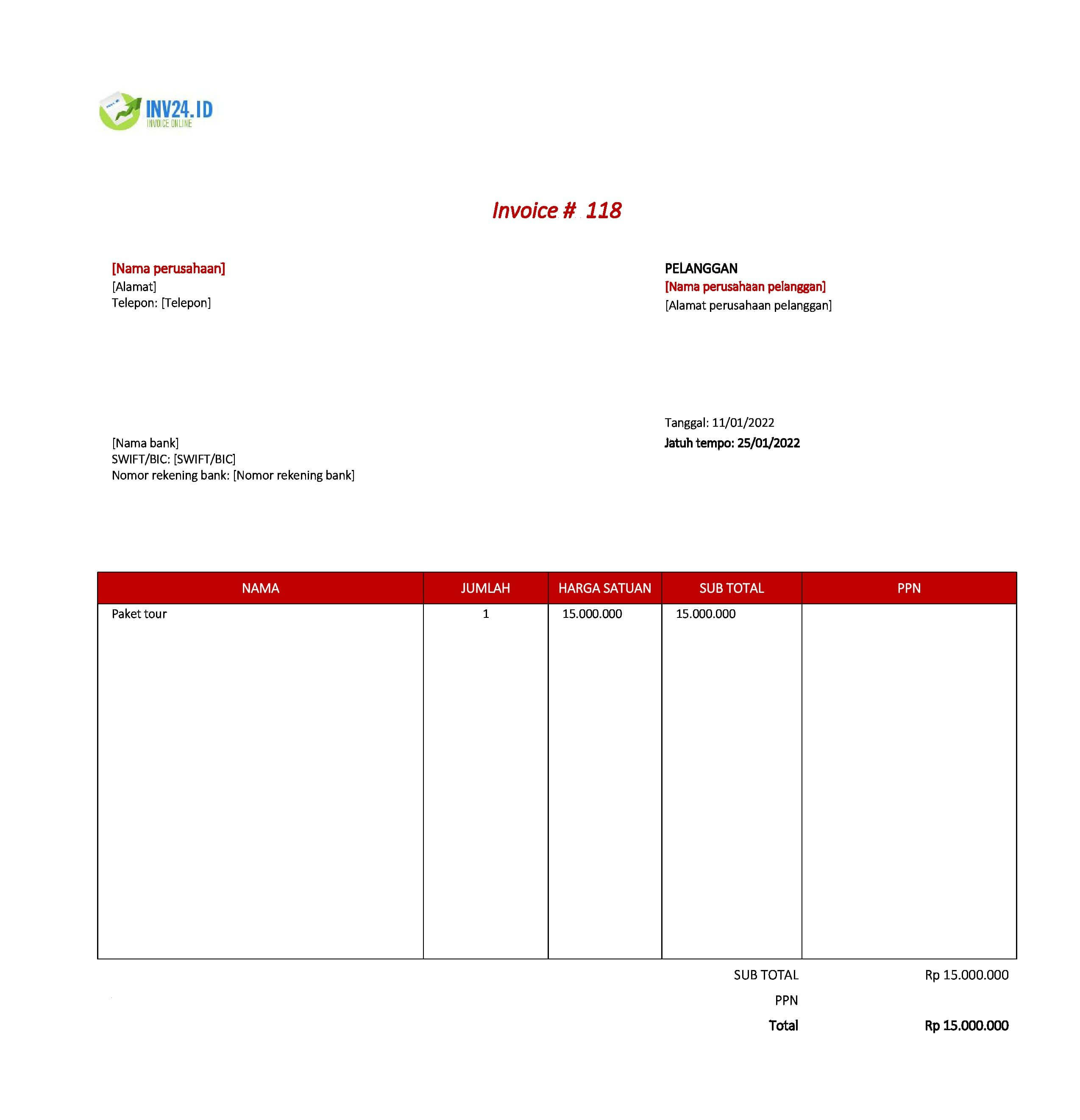 contoh invoice paket tour contoh invoice paket tour