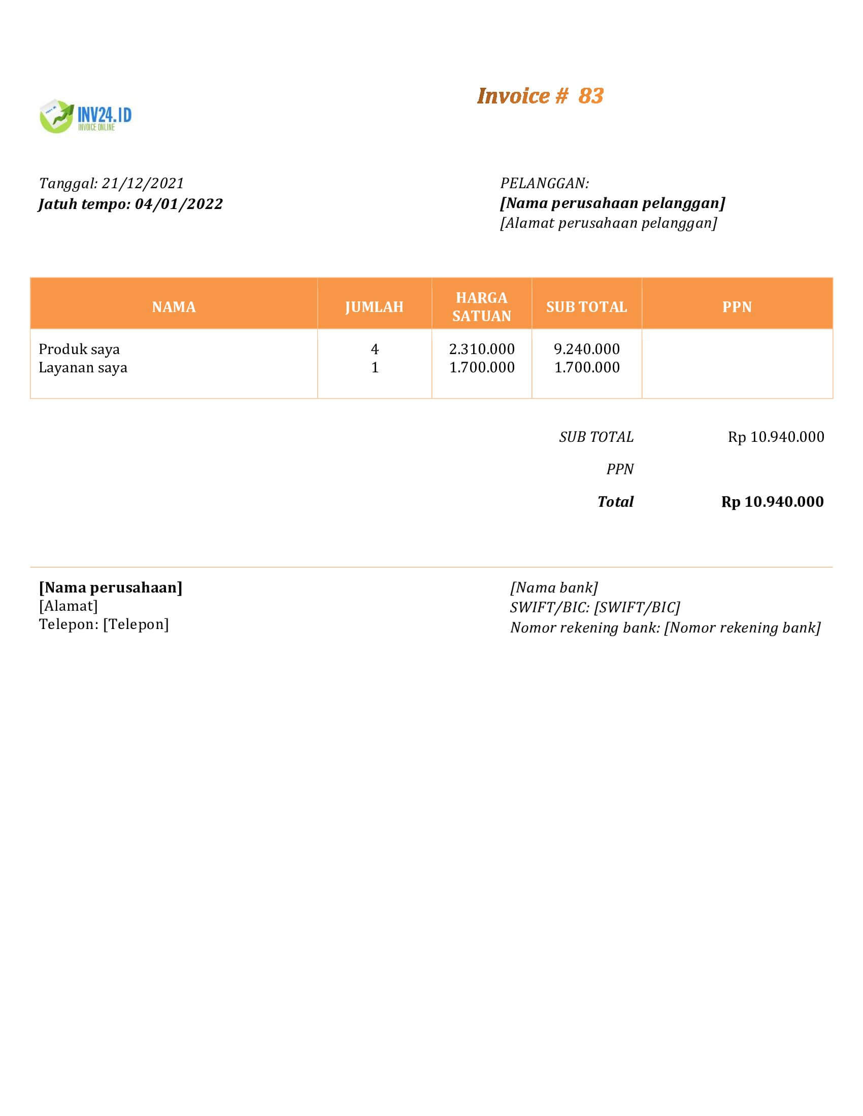 contoh invoice pembelian