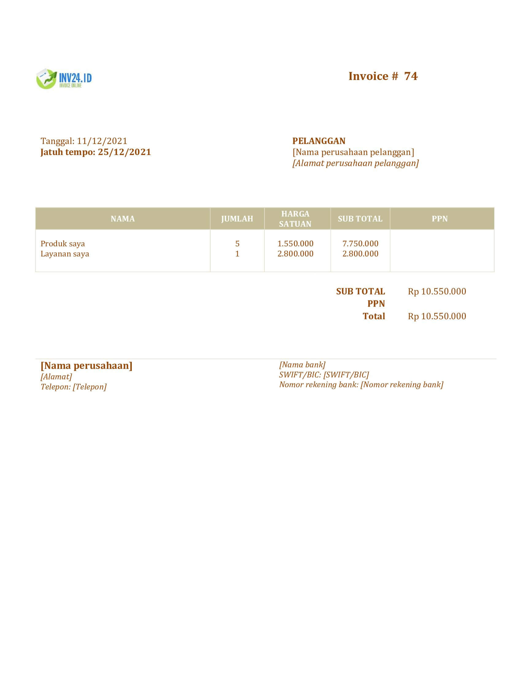 contoh invoice penjualan