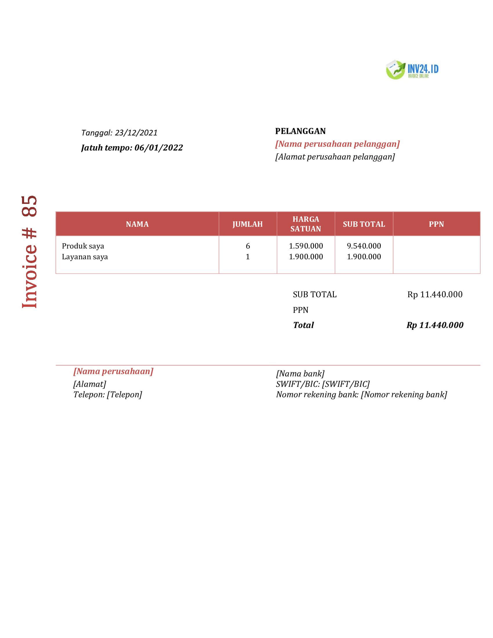 contoh invoice perusahaan