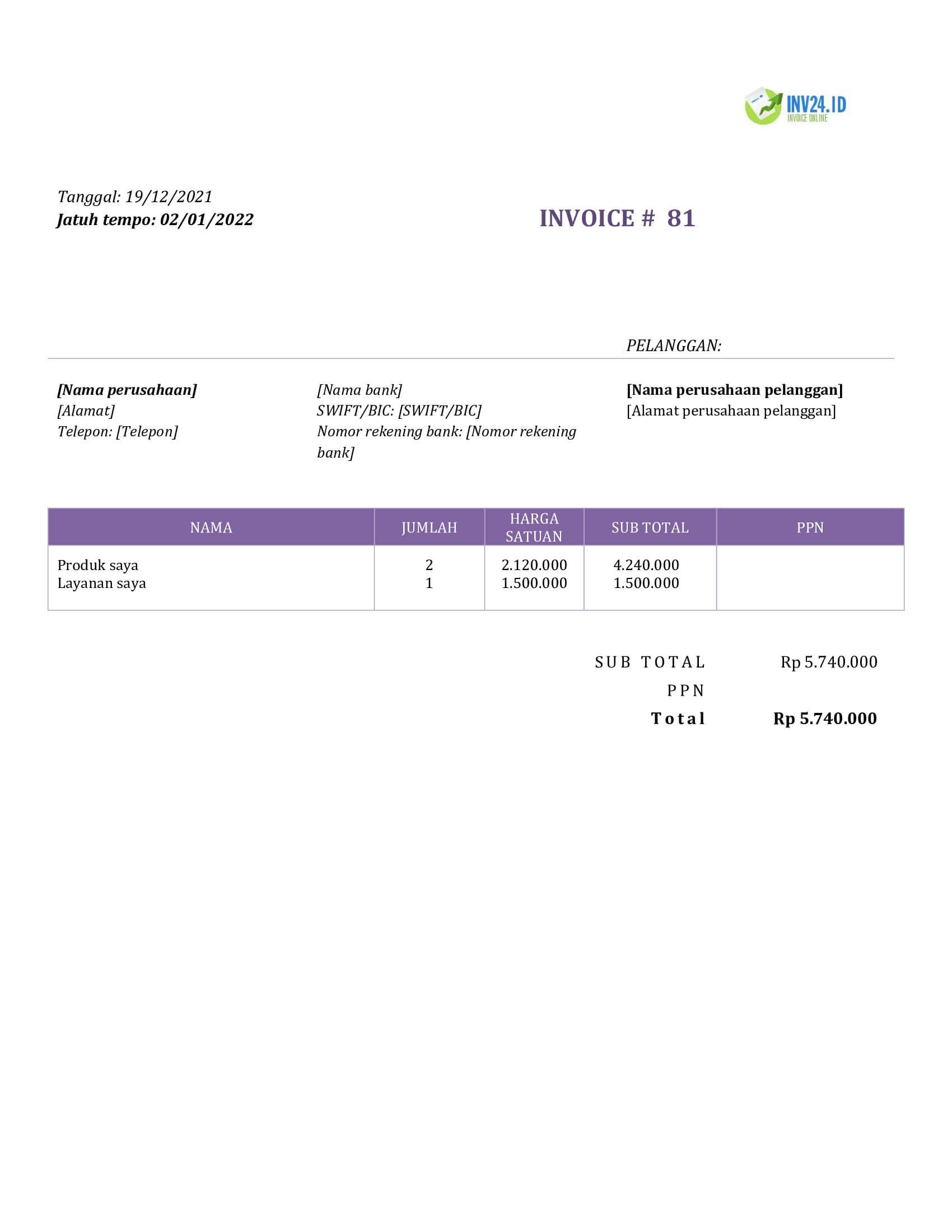 contoh invoice sederhana