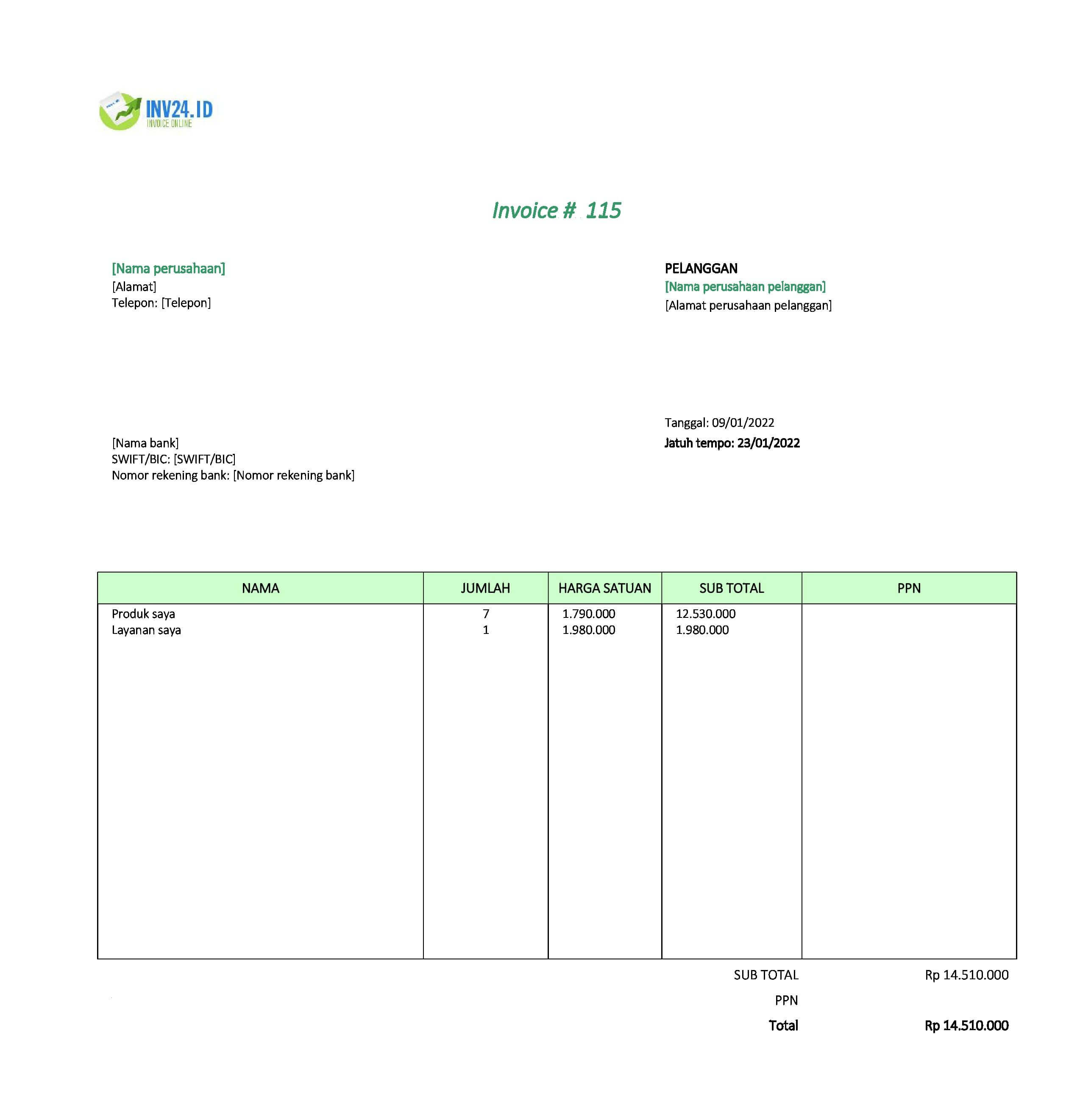 contoh invoice simple