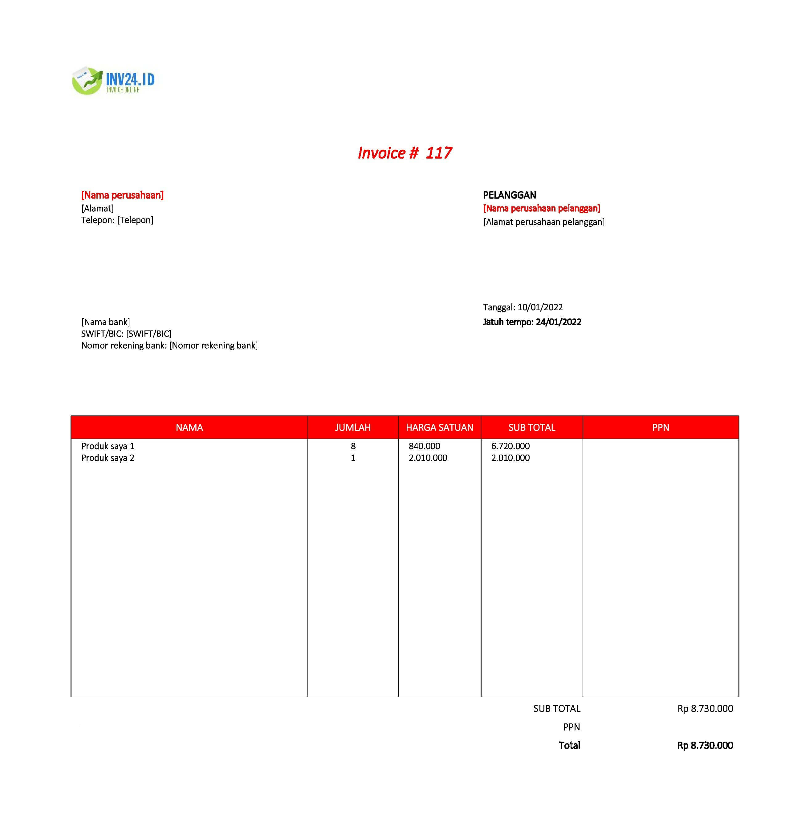 contoh invoice toko