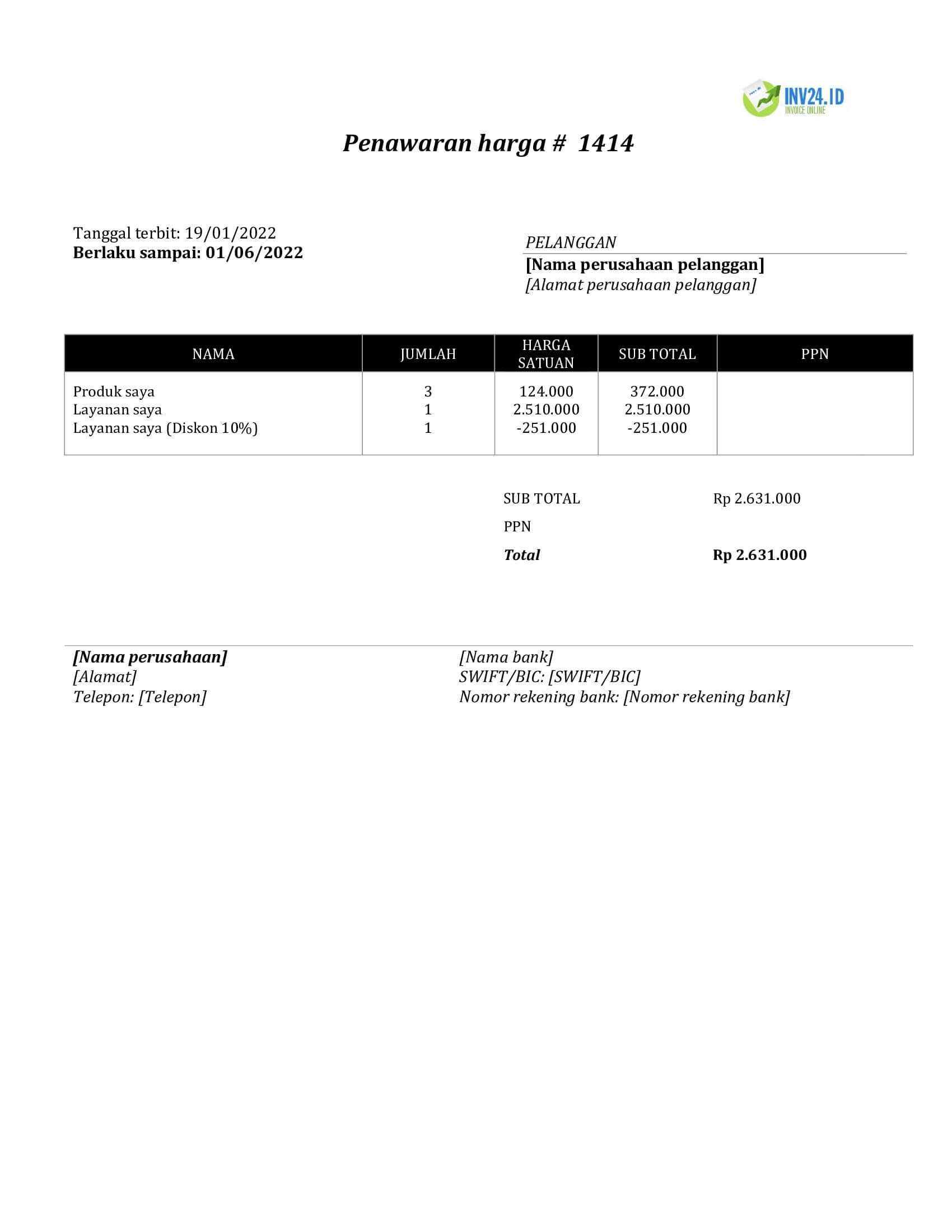 contoh penawaran harga contoh penawaran harga