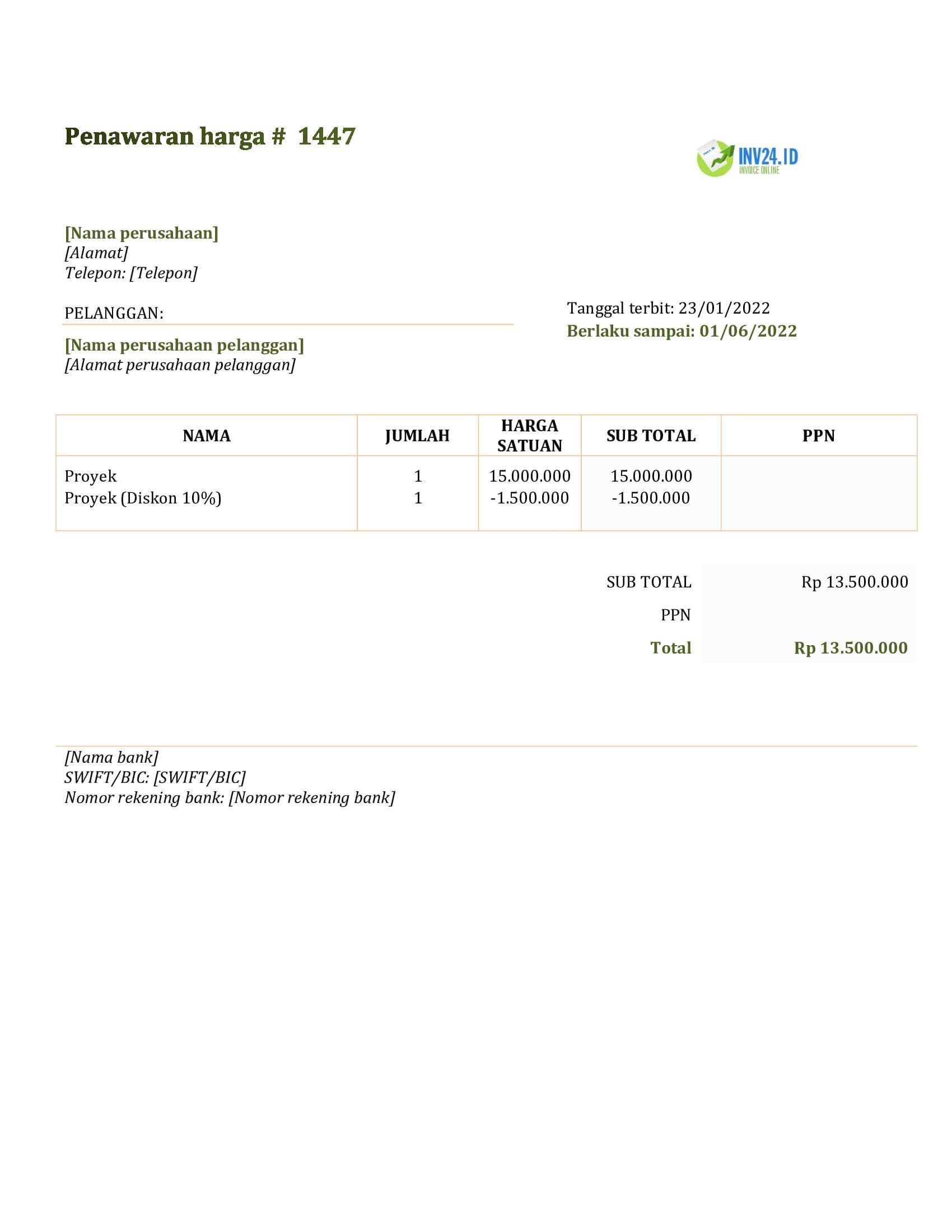 contoh penawaran harga proyek contoh penawaran harga proyek