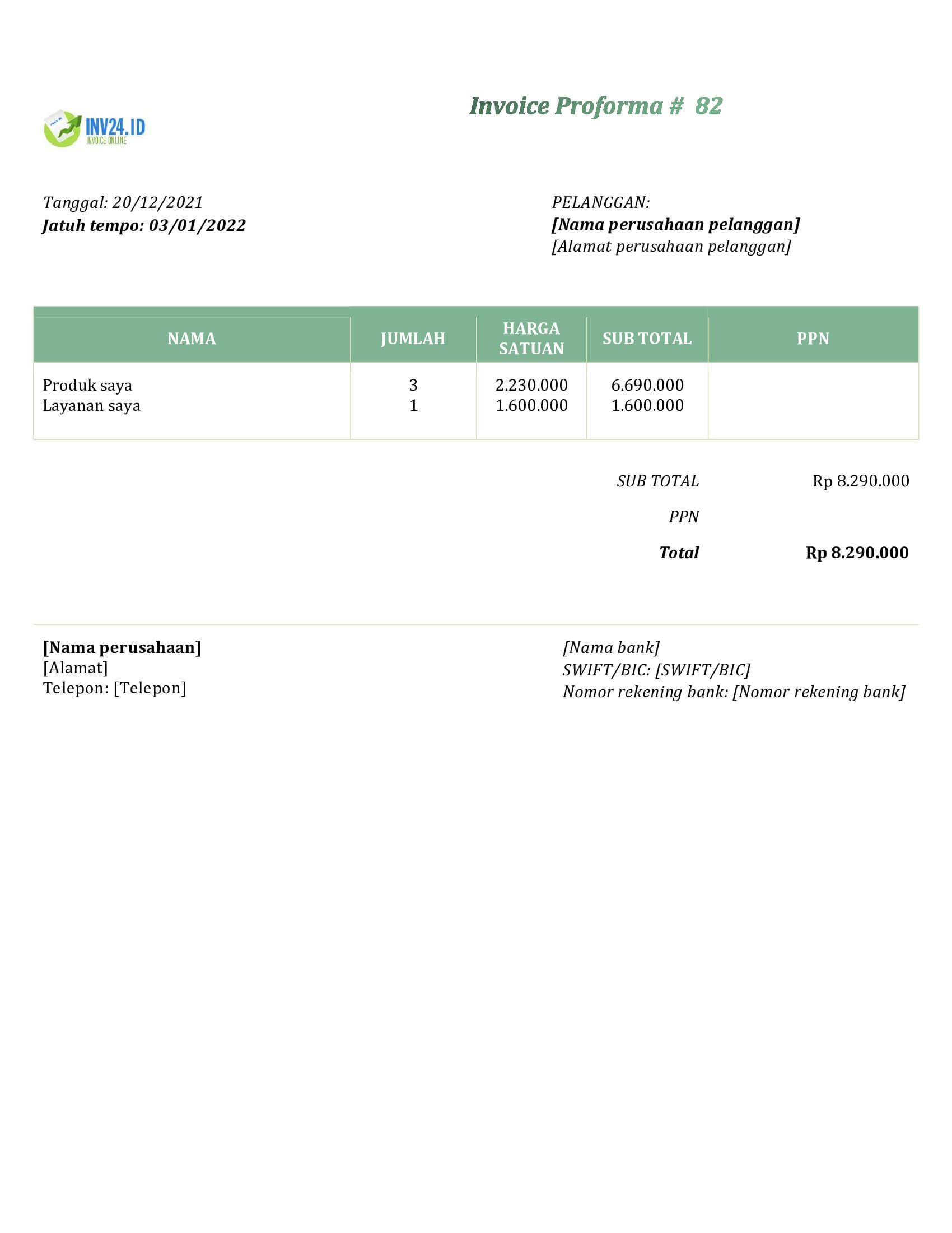 contoh proforma invoice