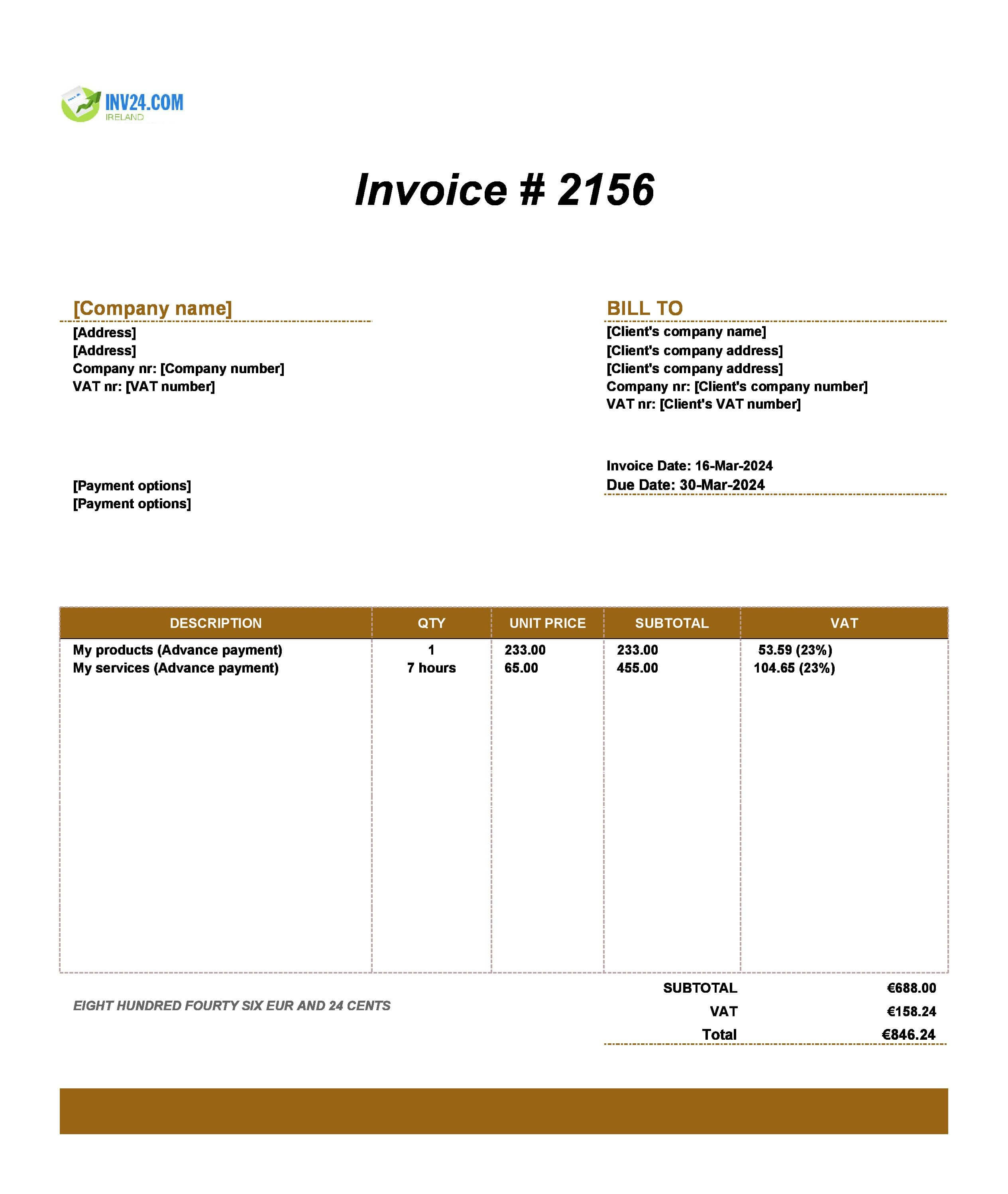 advance invoice example