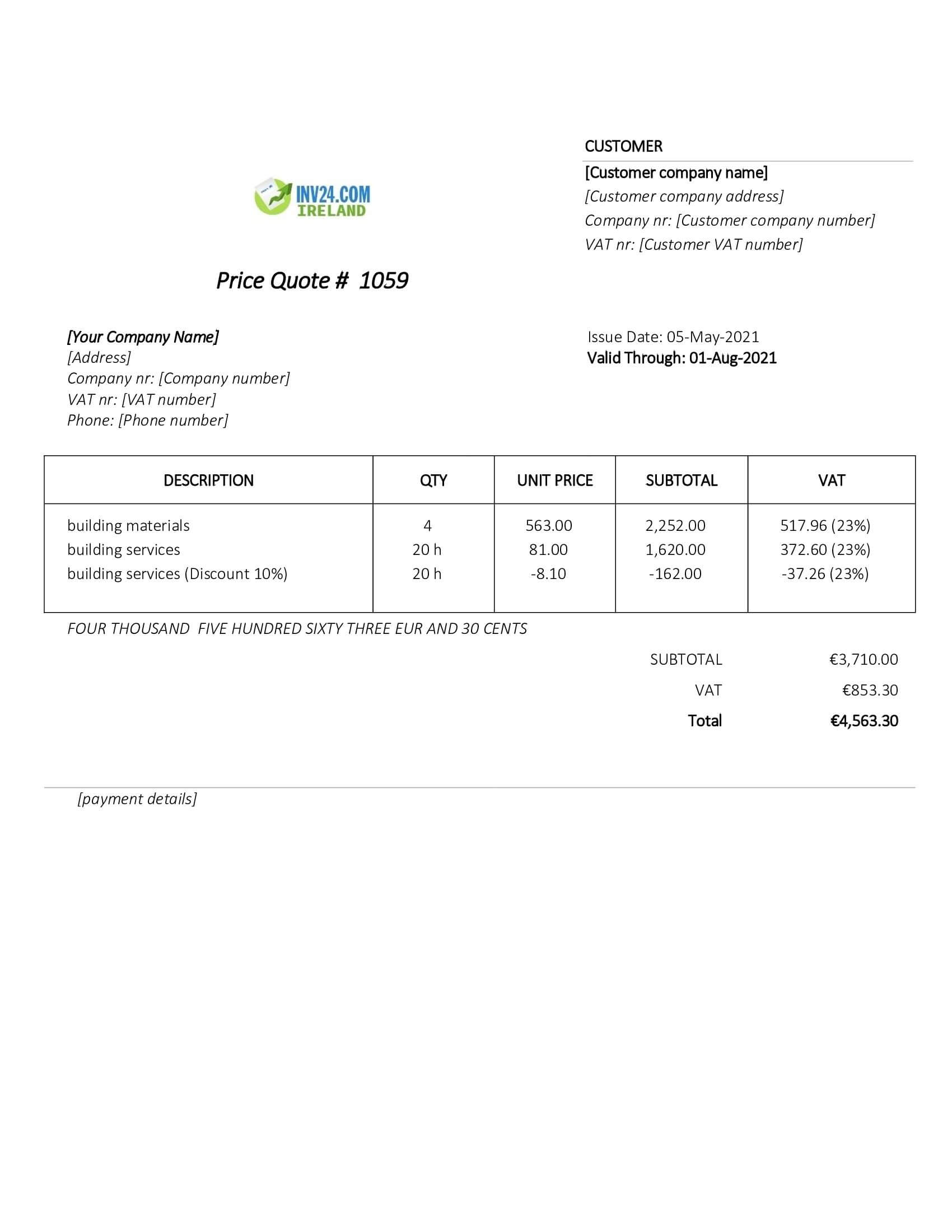 Building Quote Template Ireland (Word / Google Docs)