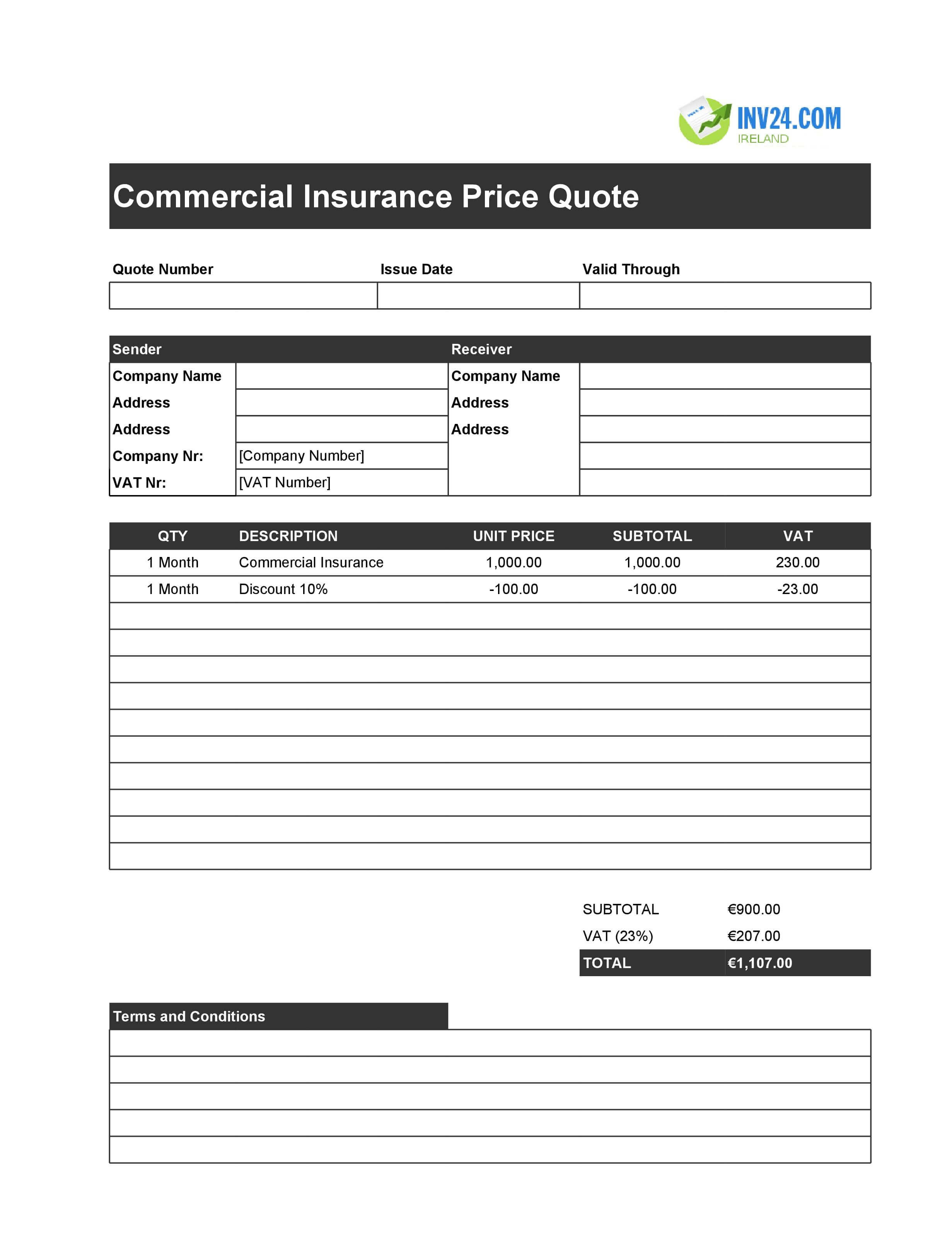 Commercial Insurance Quote Template for Ireland (Excel / Google Sheets)
