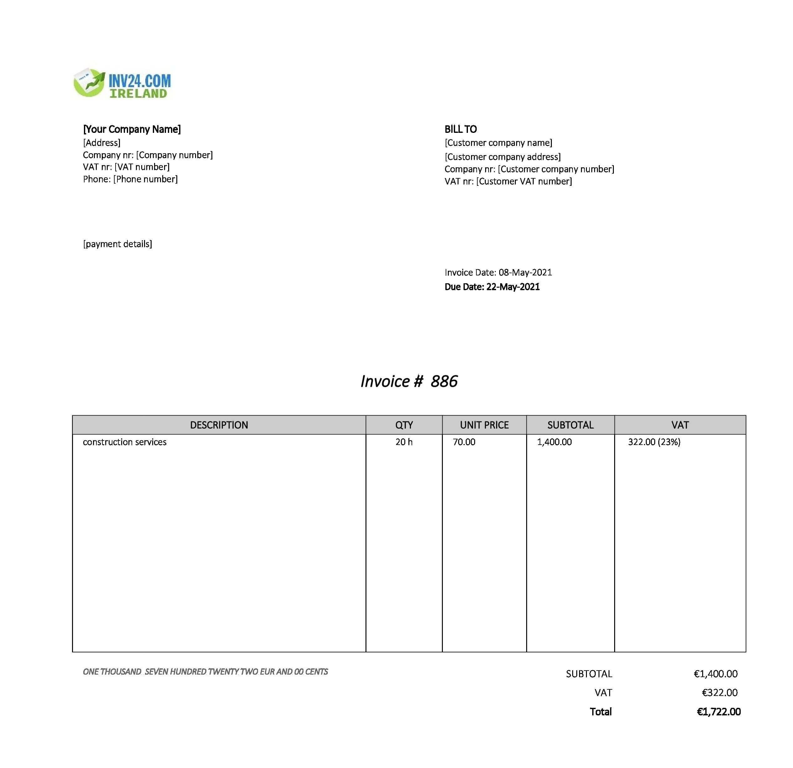 Construction Invoice Template Ireland (Excel / Google Sheets) Construction Invoice Template Ireland (Excel / Google Sheets)