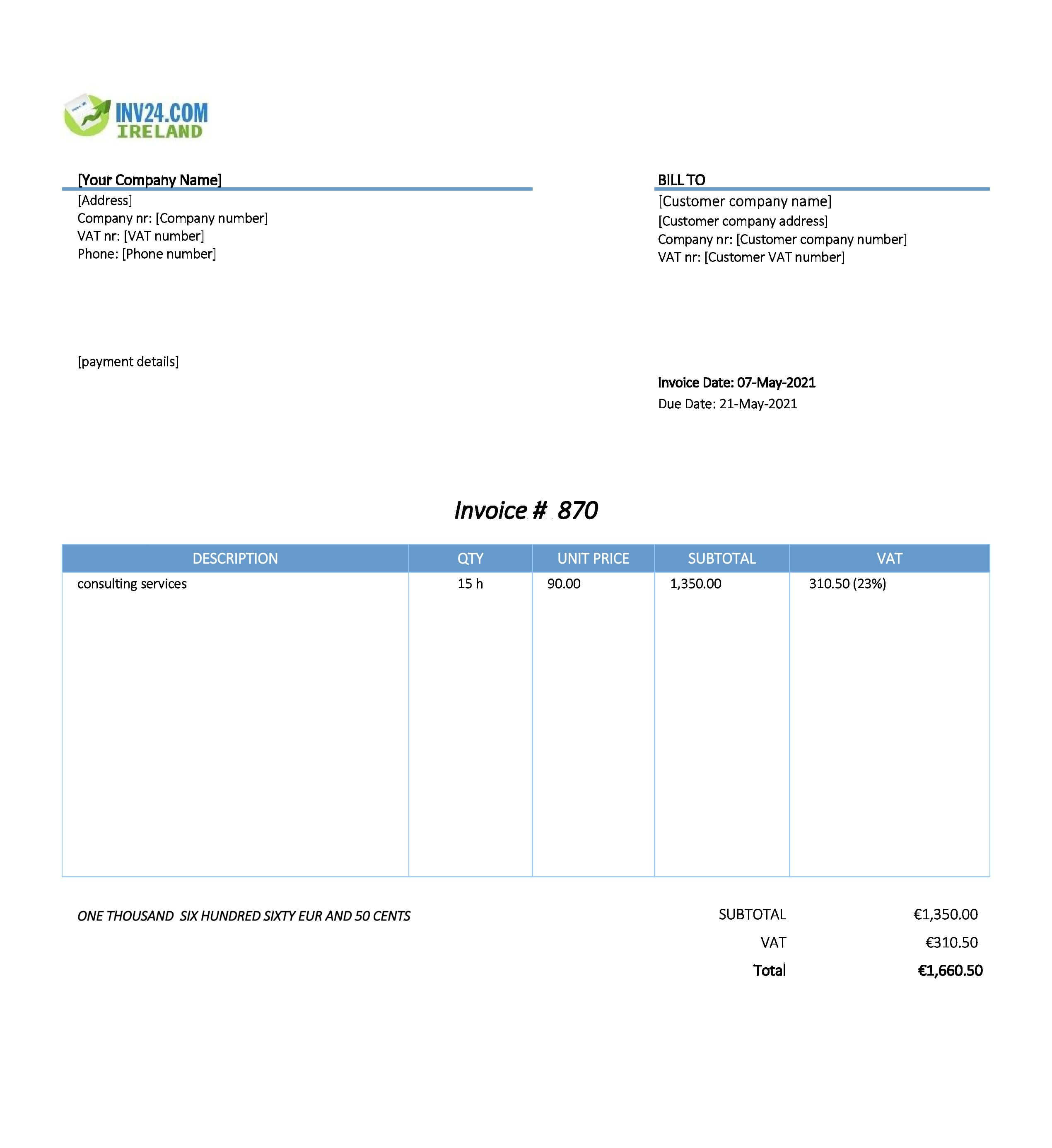 consulting invoice template ireland