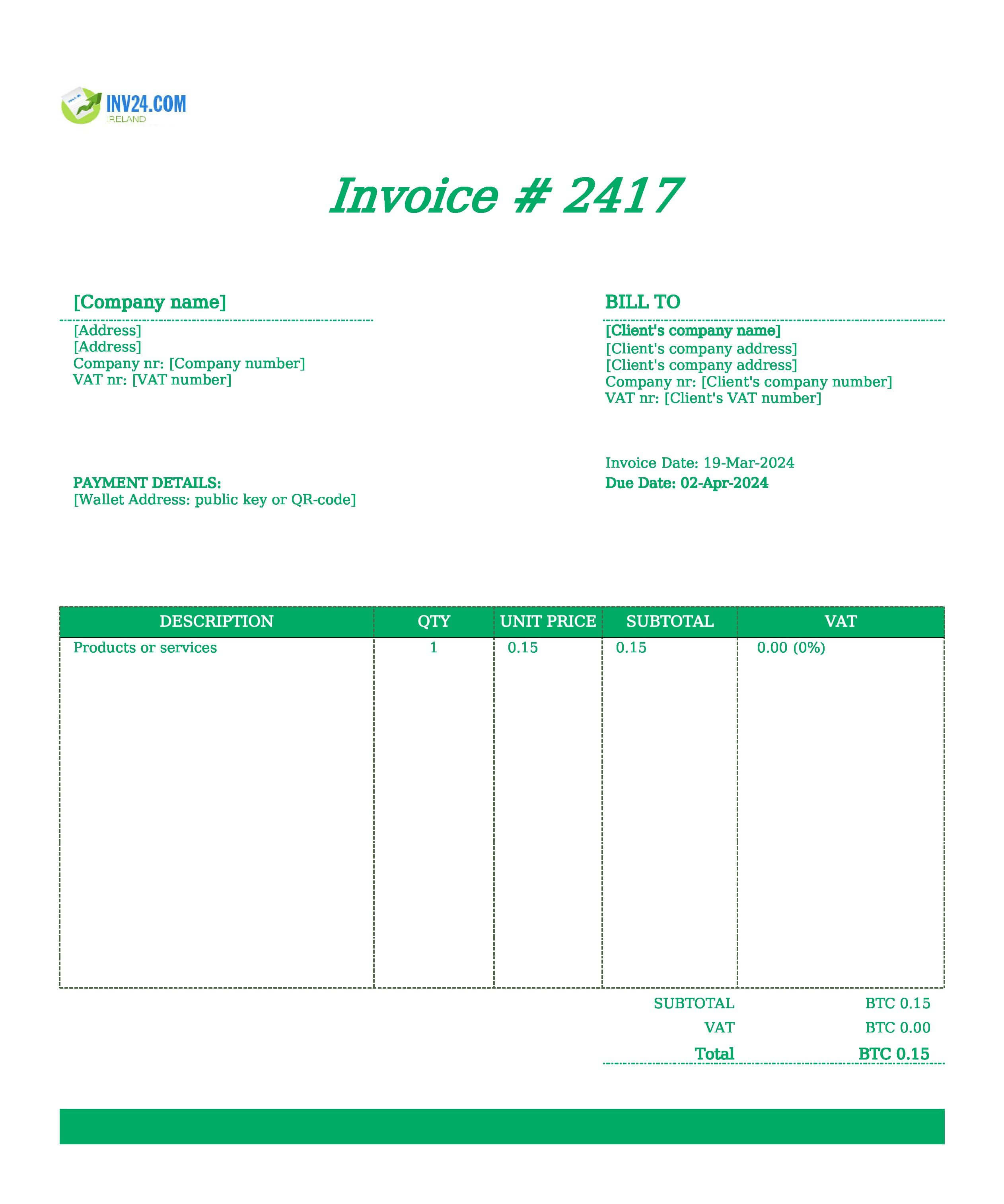 crypto invoice example