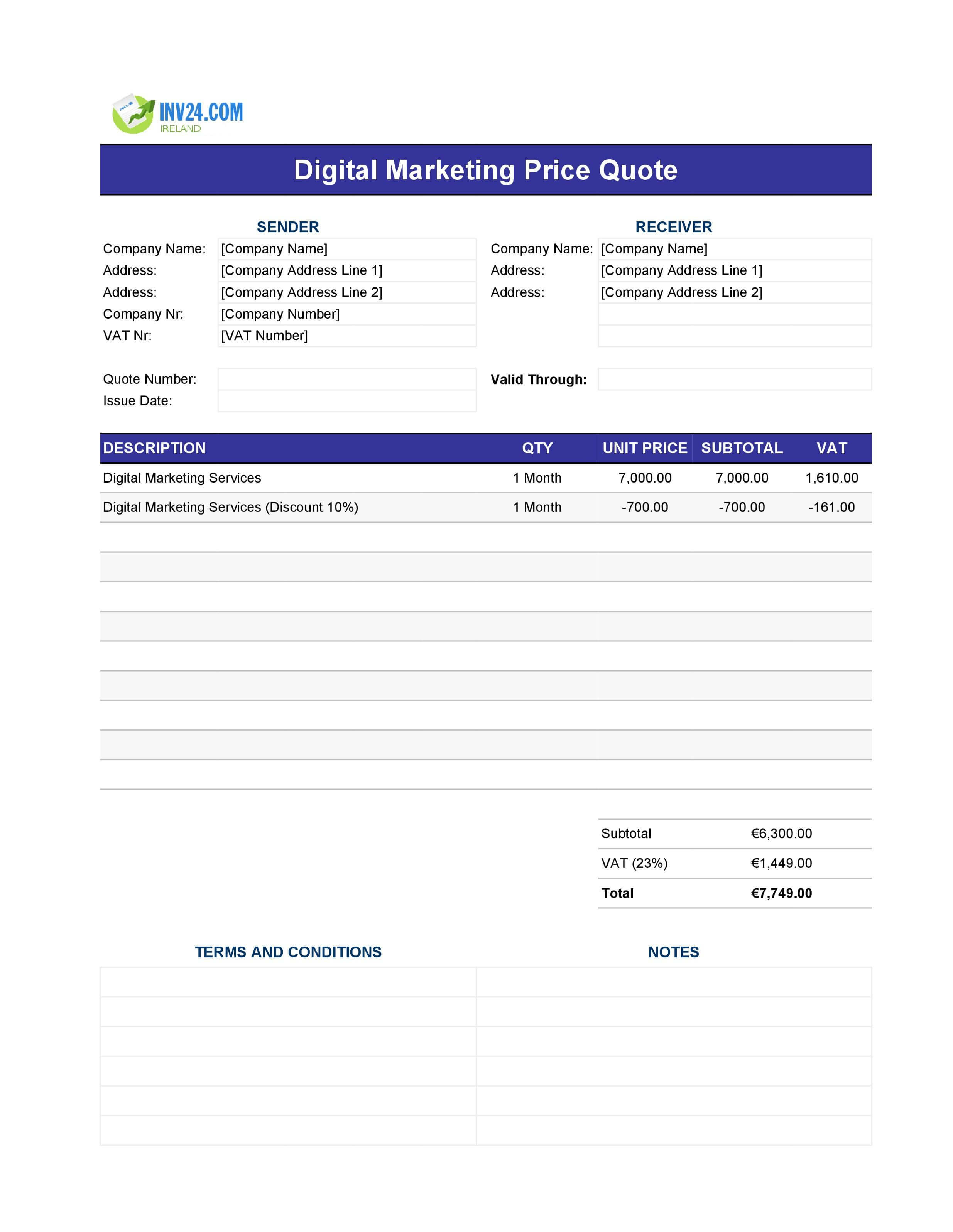 Digital Marketing Quote Template for Ireland (Excel / Google Sheets) Digital Marketing Quote Template for Ireland (Excel / Google Sheets)