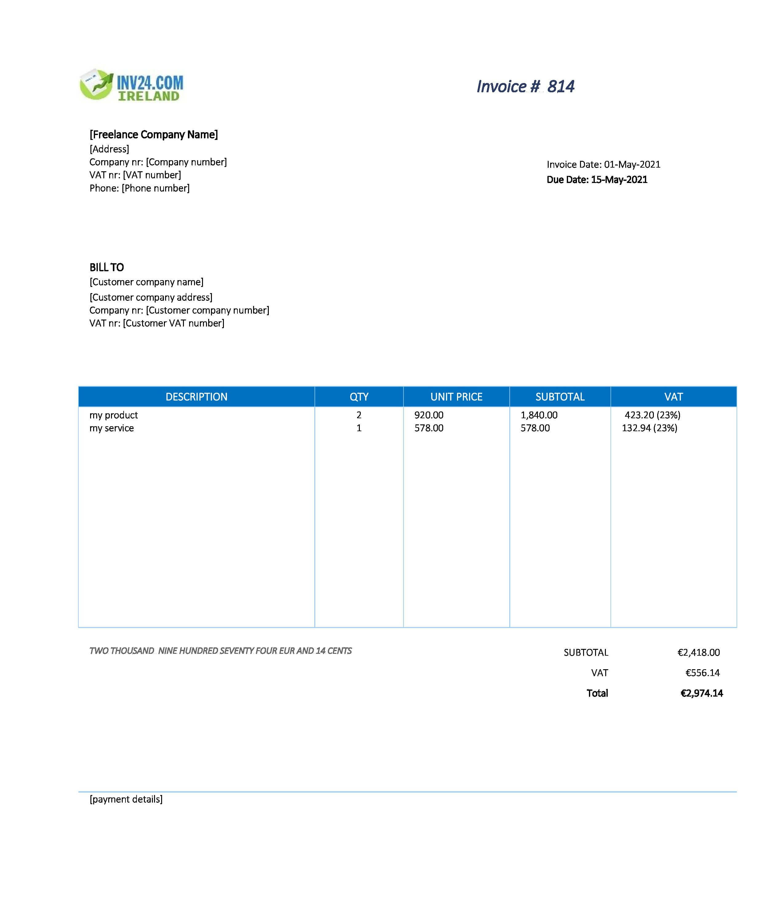 freelance invoice template ireland