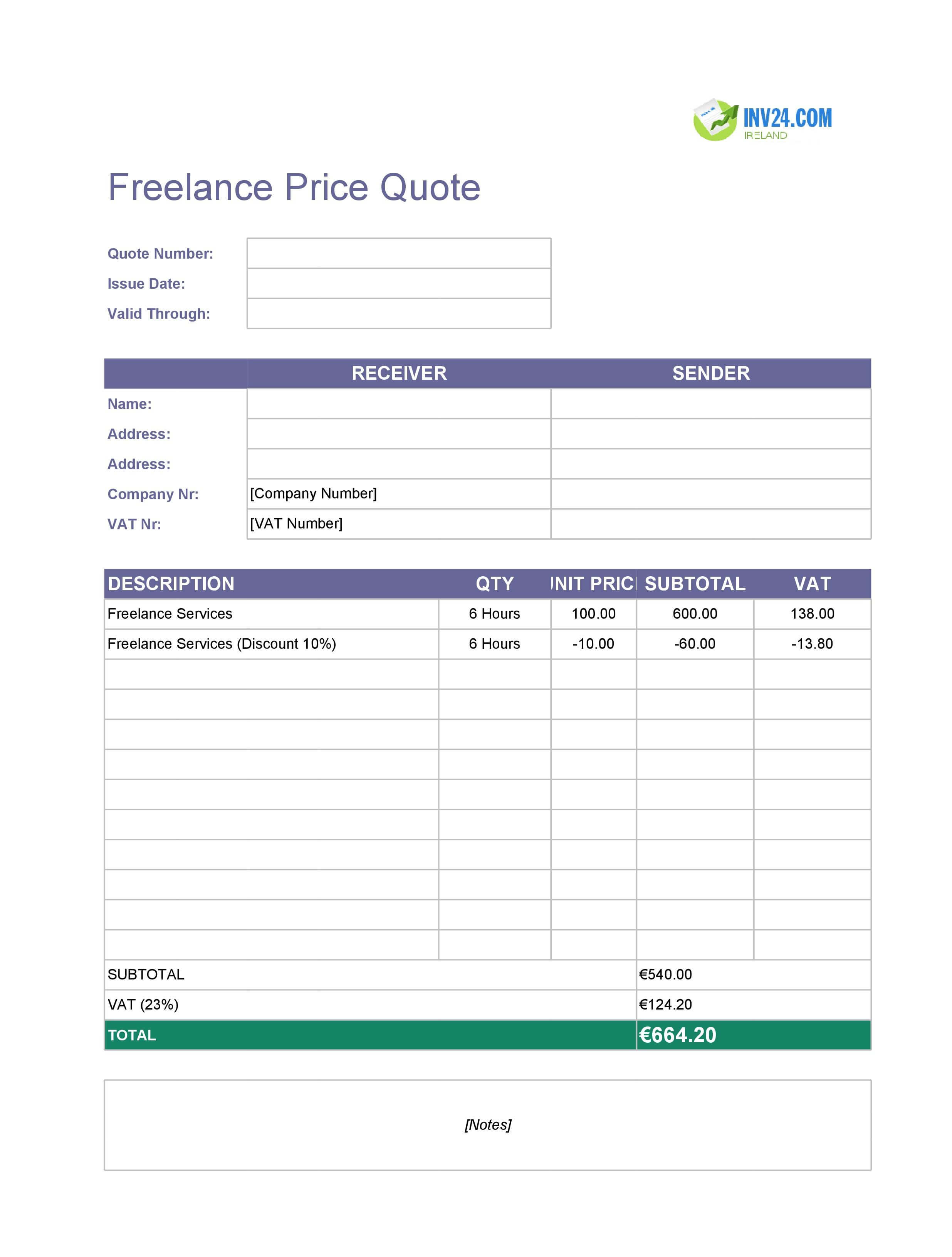 Freelance Quote Template for Ireland (Excel / Google Sheets)