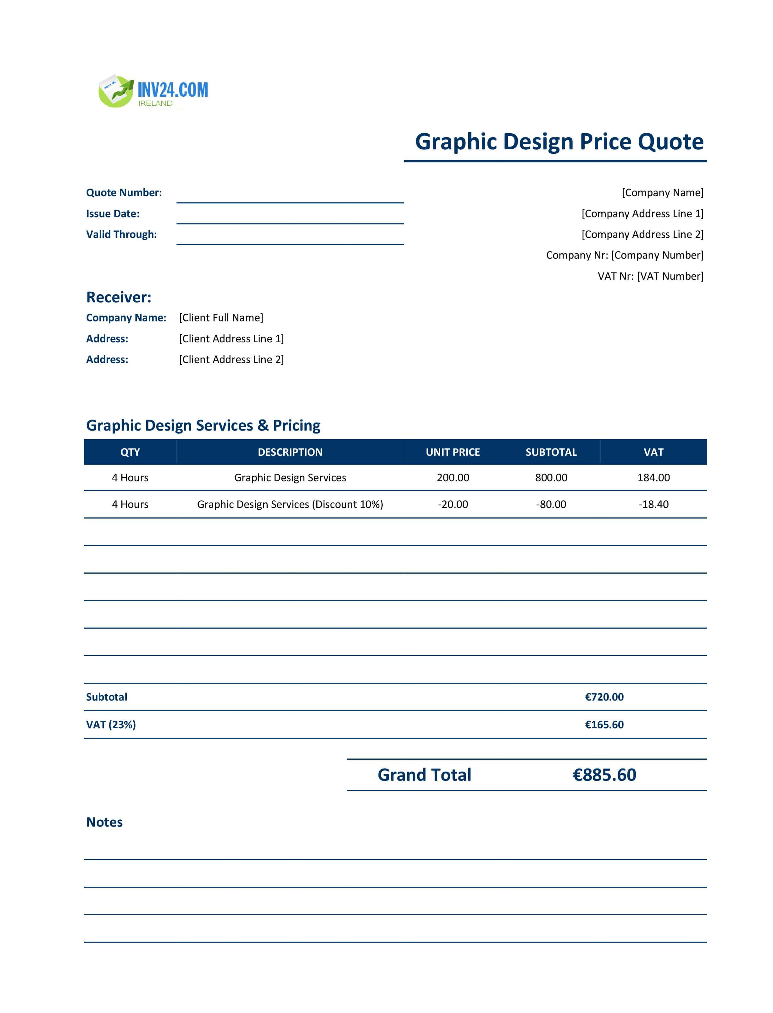 Graphic Design Quote Template for Ireland (Excel / Google Sheets)