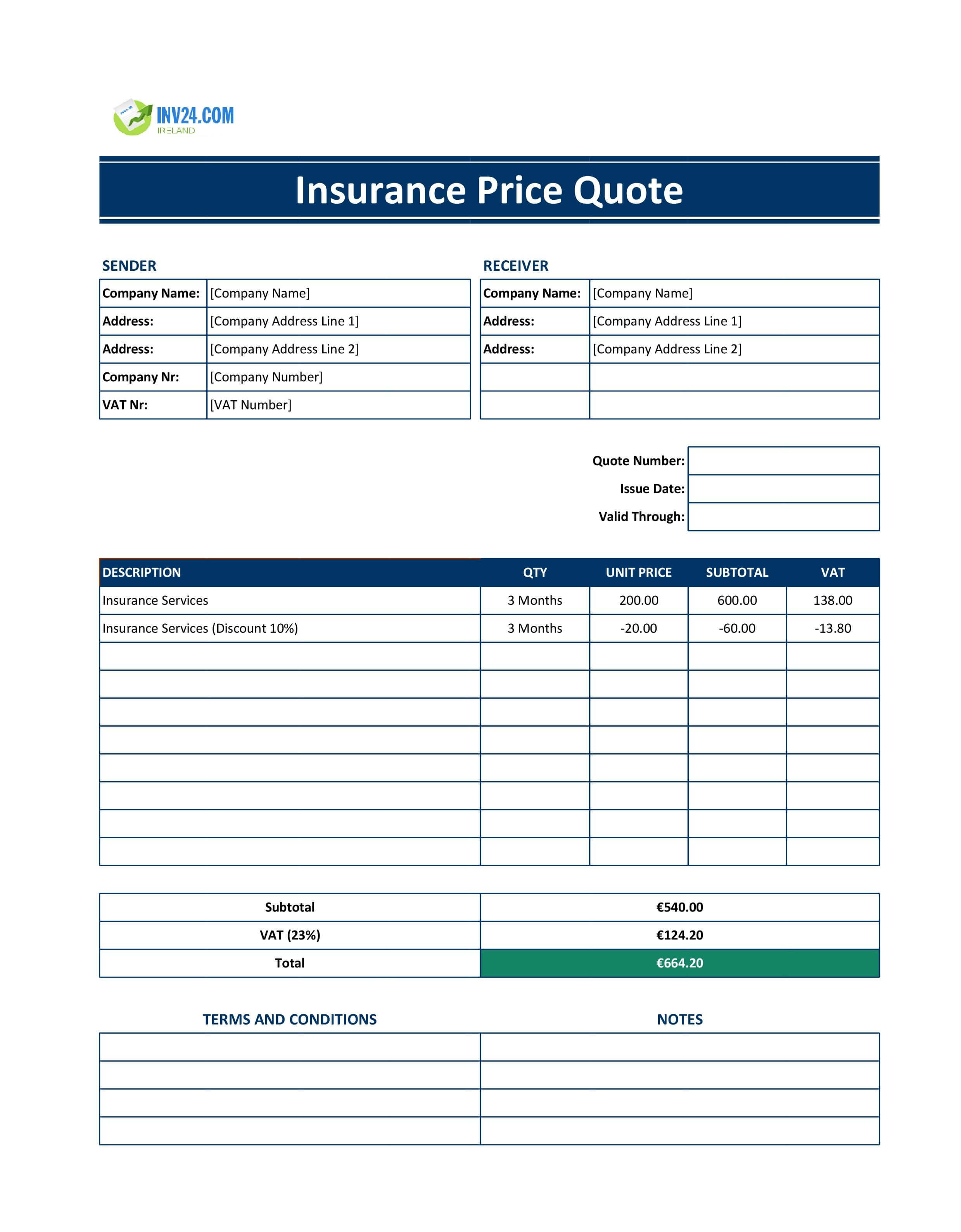 Insurance Quote Template for Ireland (Excel / Google Sheets)
