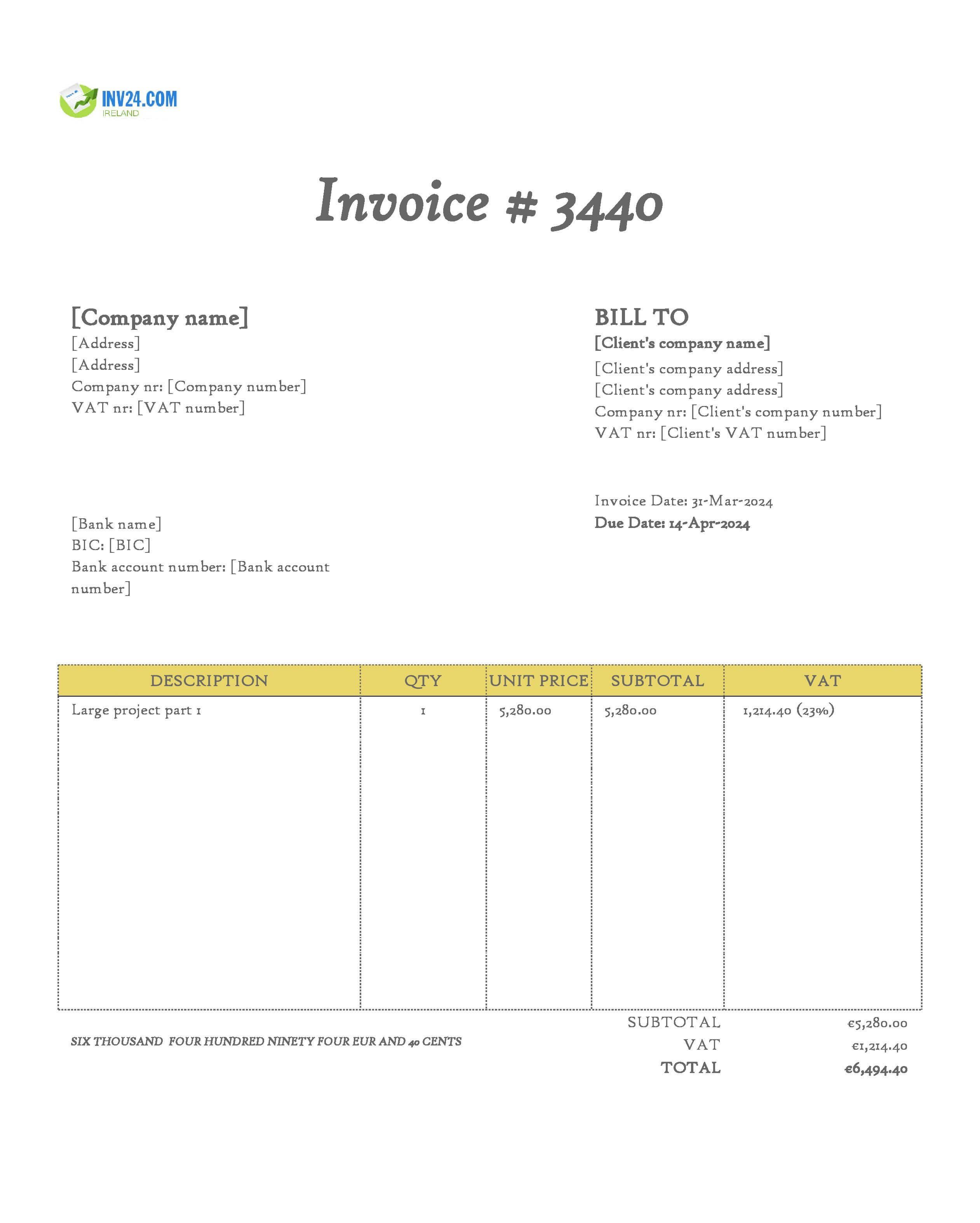interim invoice template Ireland