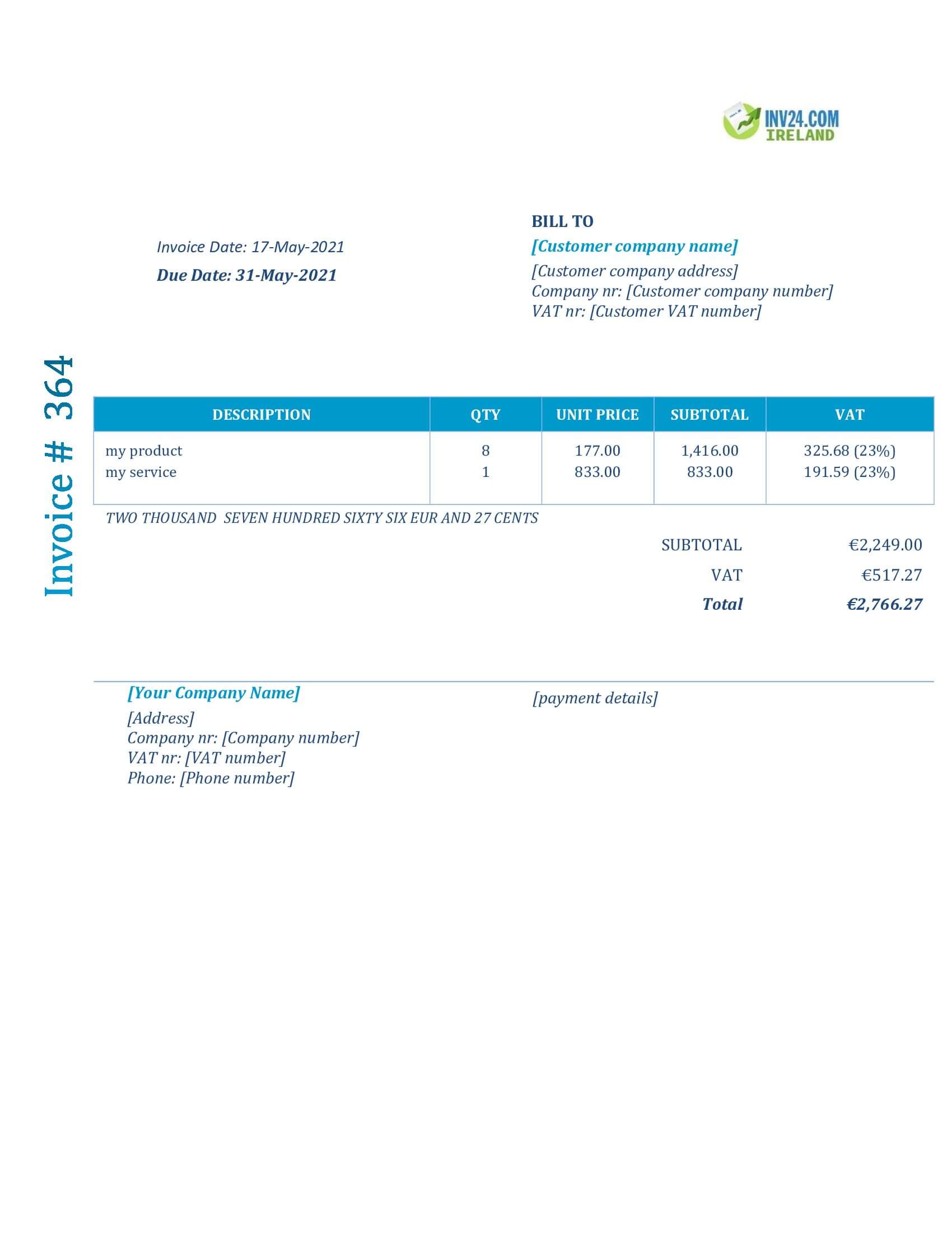 Invoice Format Ireland (Word / Google Docs)
