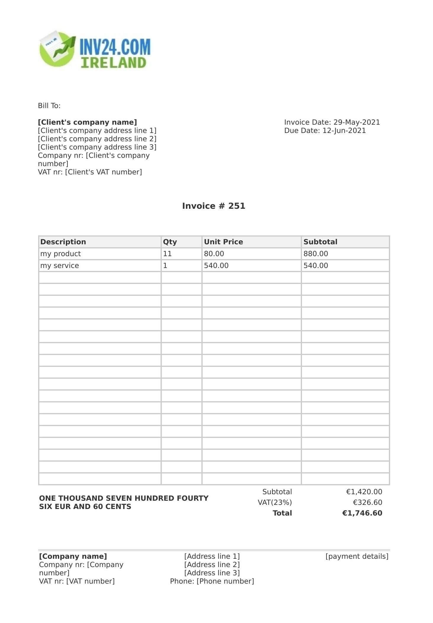 invoice html template ireland