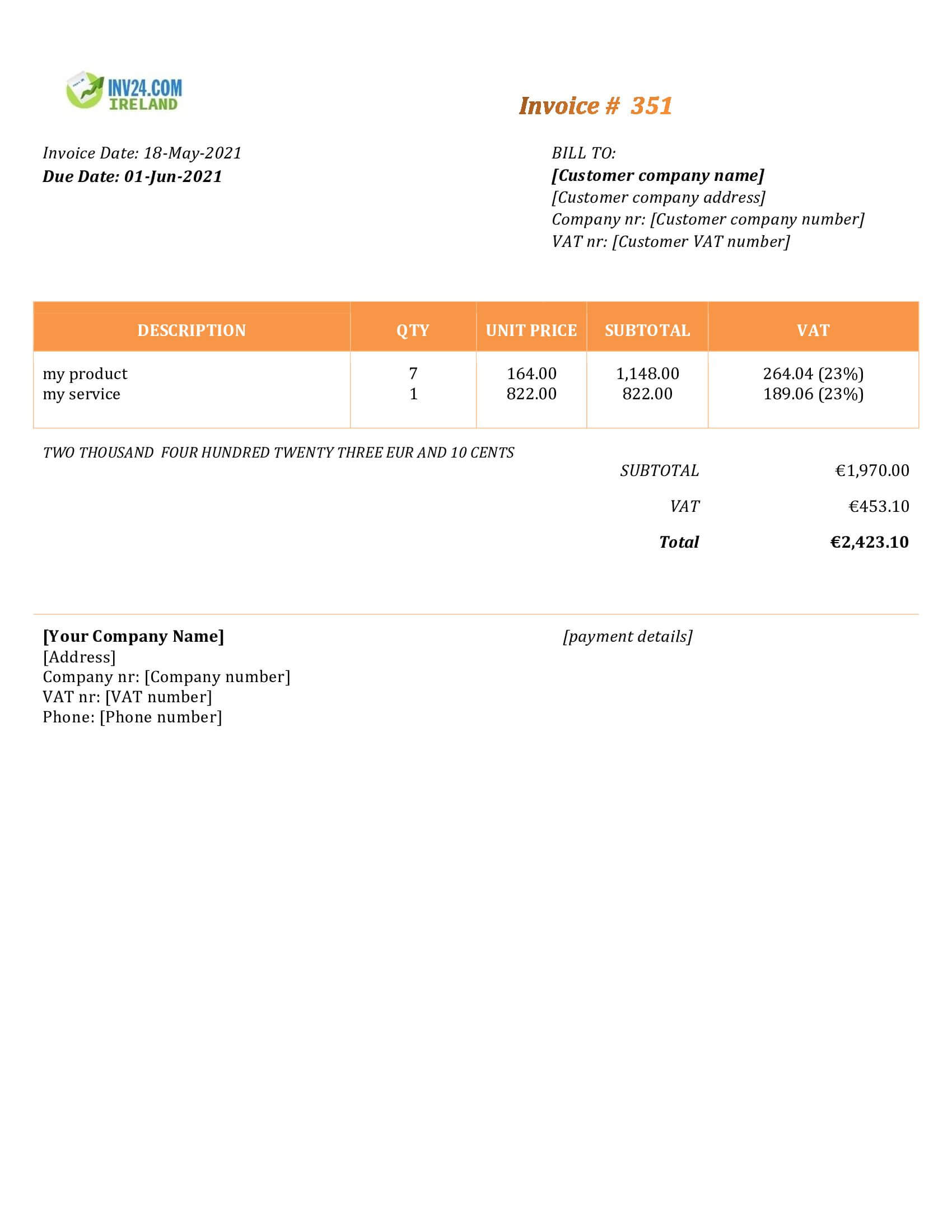 invoice layout ireland