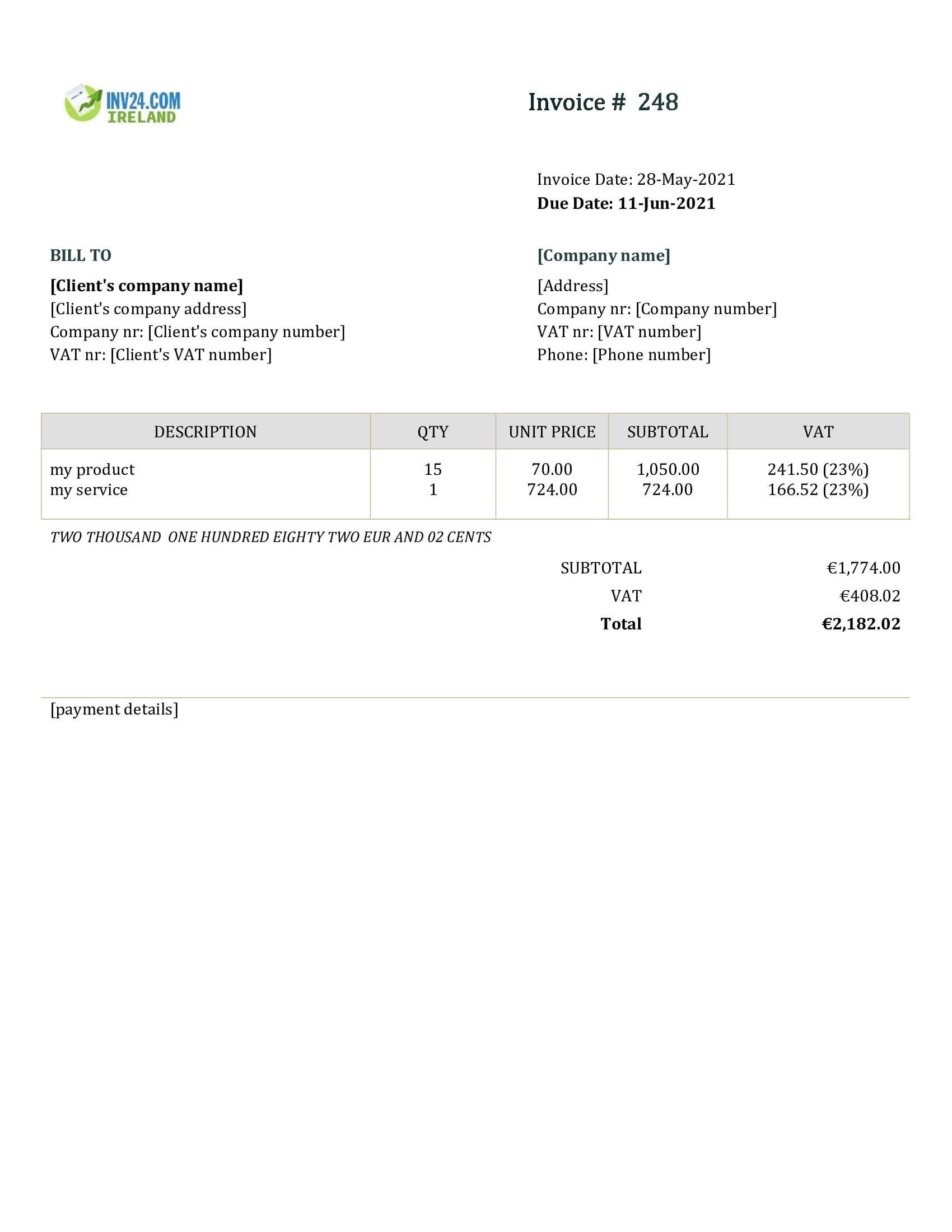 invoice template doc ireland