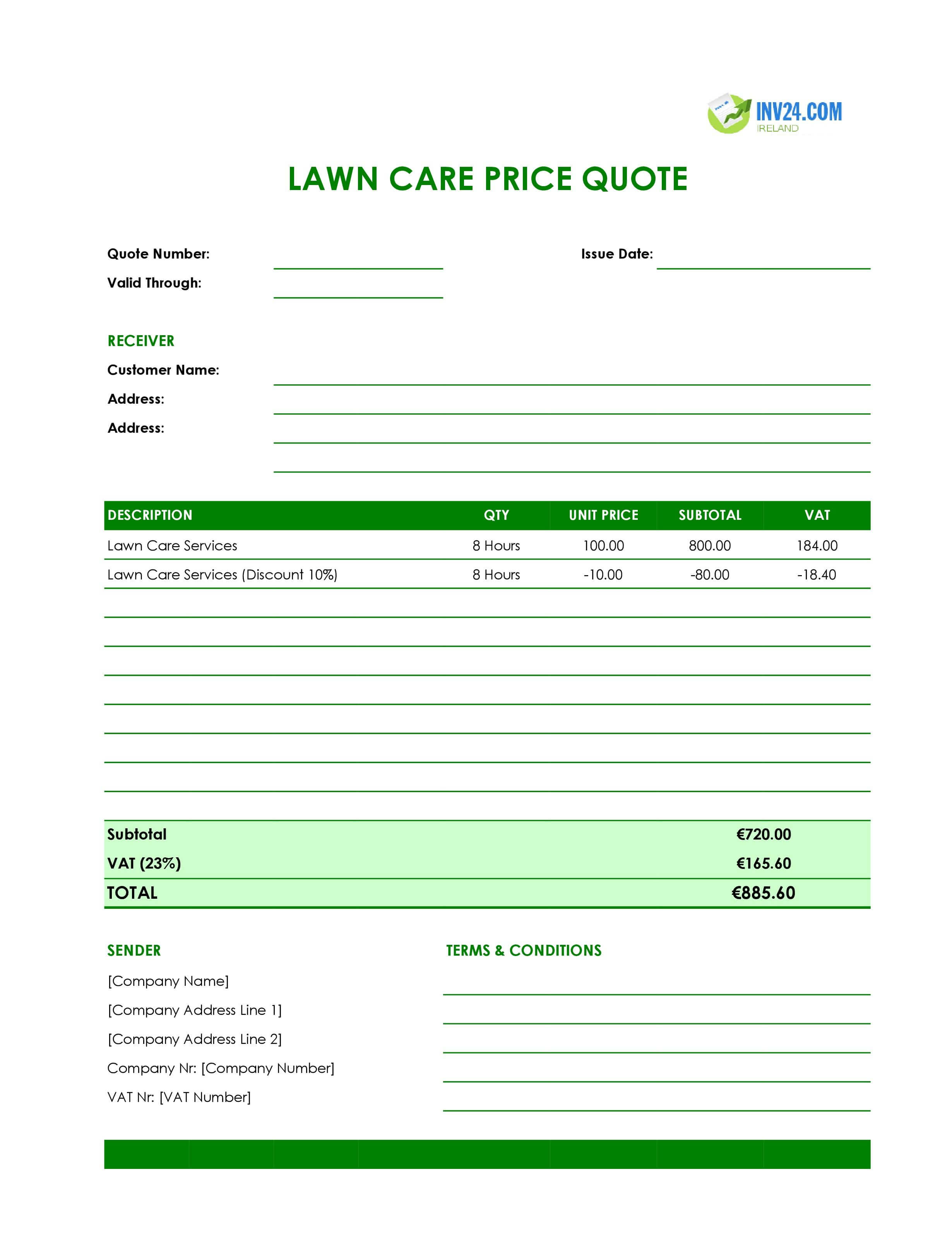 Lawn Care Quote Template for Ireland (Excel / Google Sheets)
