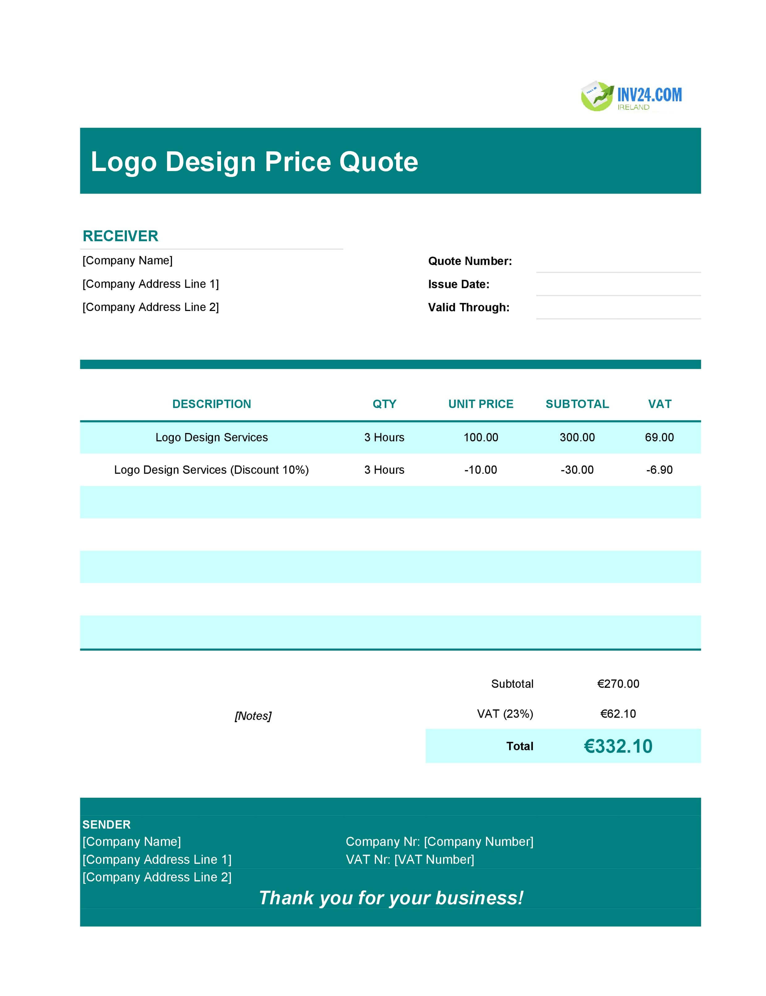 Logo Design Quote Template for Ireland (Excel / Google Sheets)