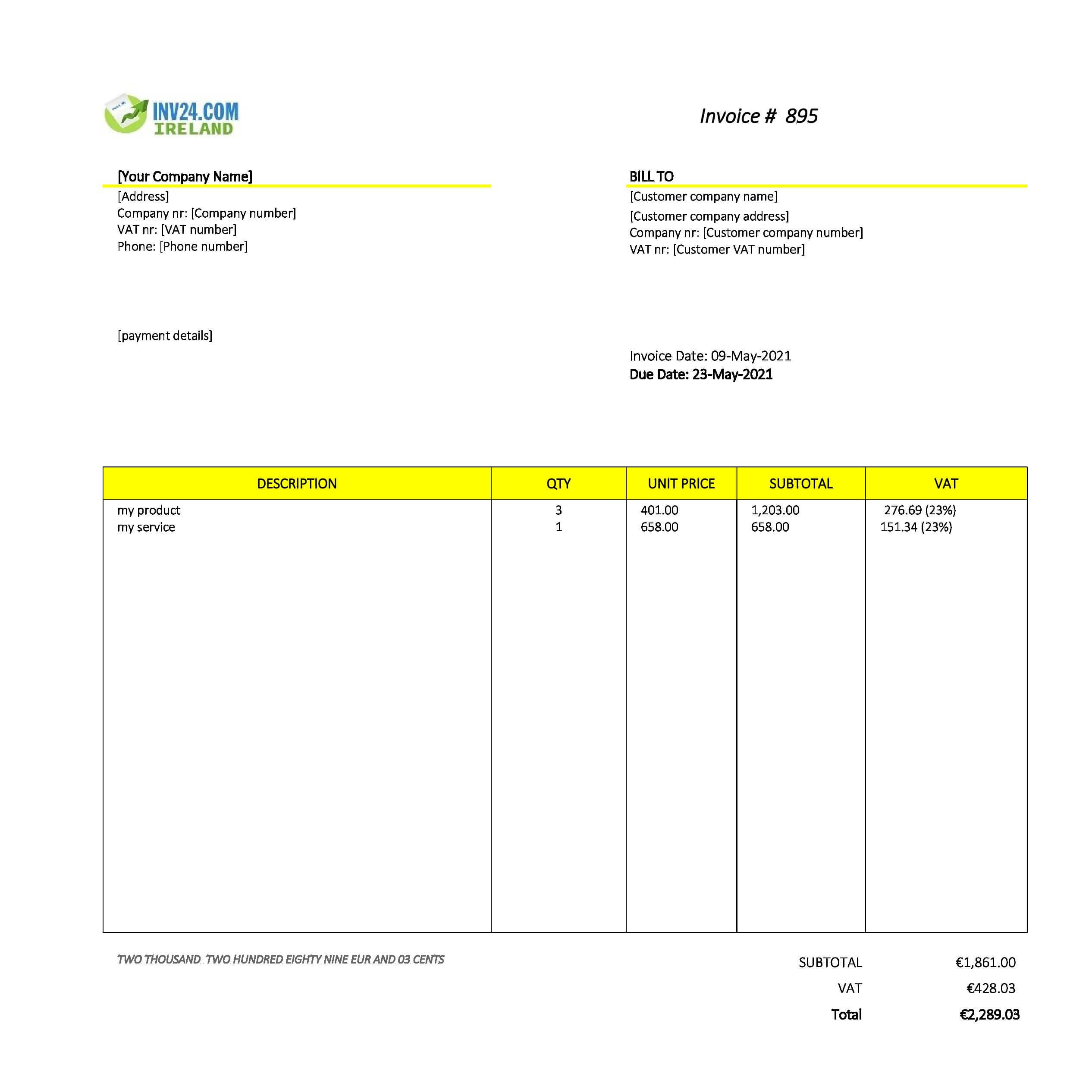 online invoice template ireland