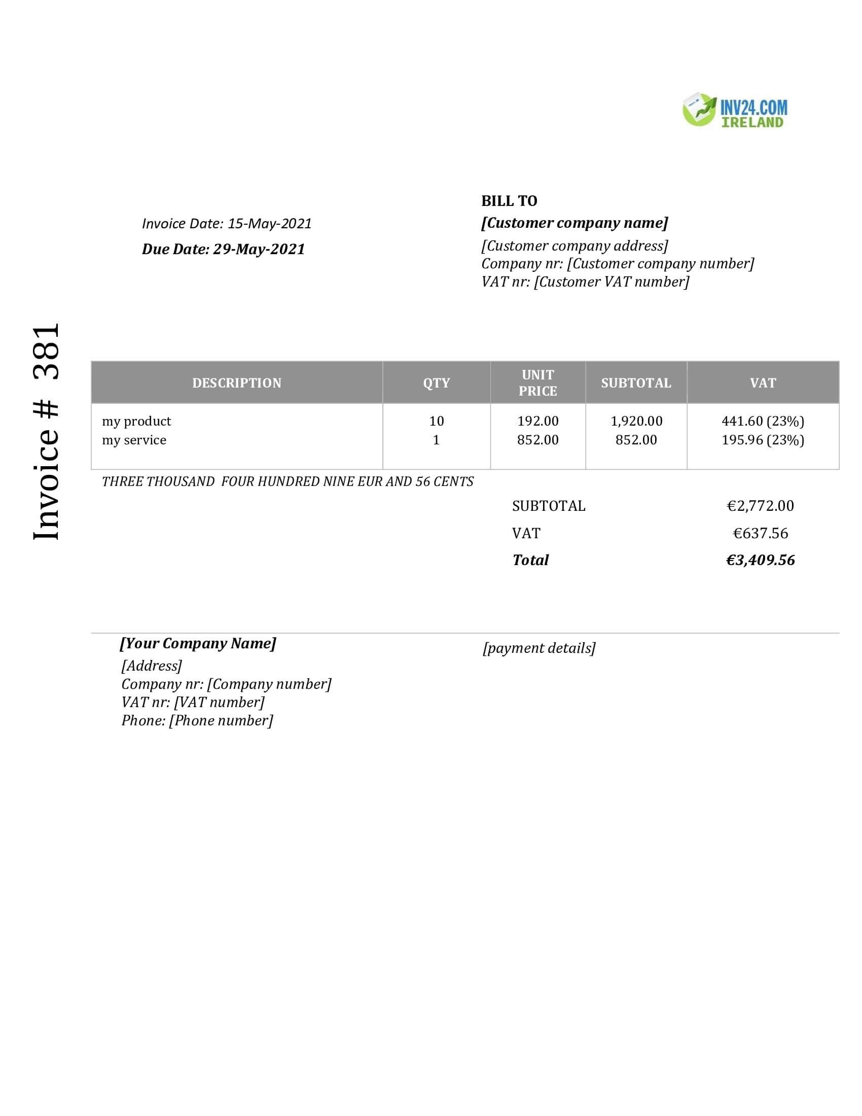 Printable Invoice Template Ireland (Word / Google Docs) Printable Invoice Template Ireland (Word / Google Docs)